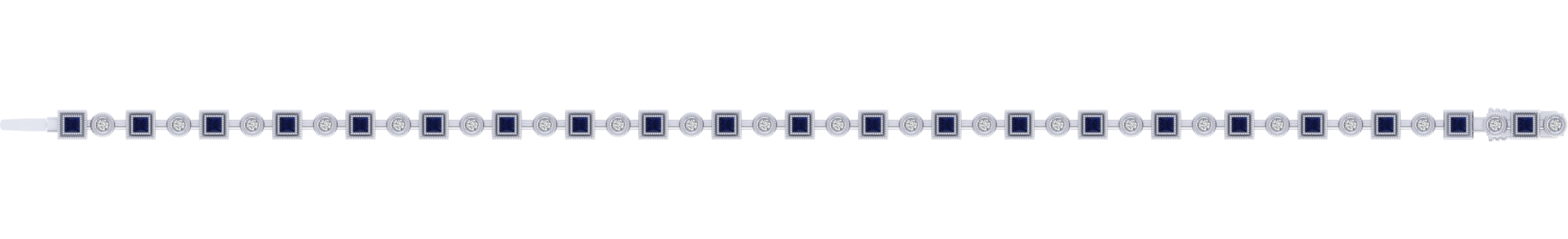 Geometric Diamond and Sapphire Tennis Bracelet in 14K White Gold, photograph 3