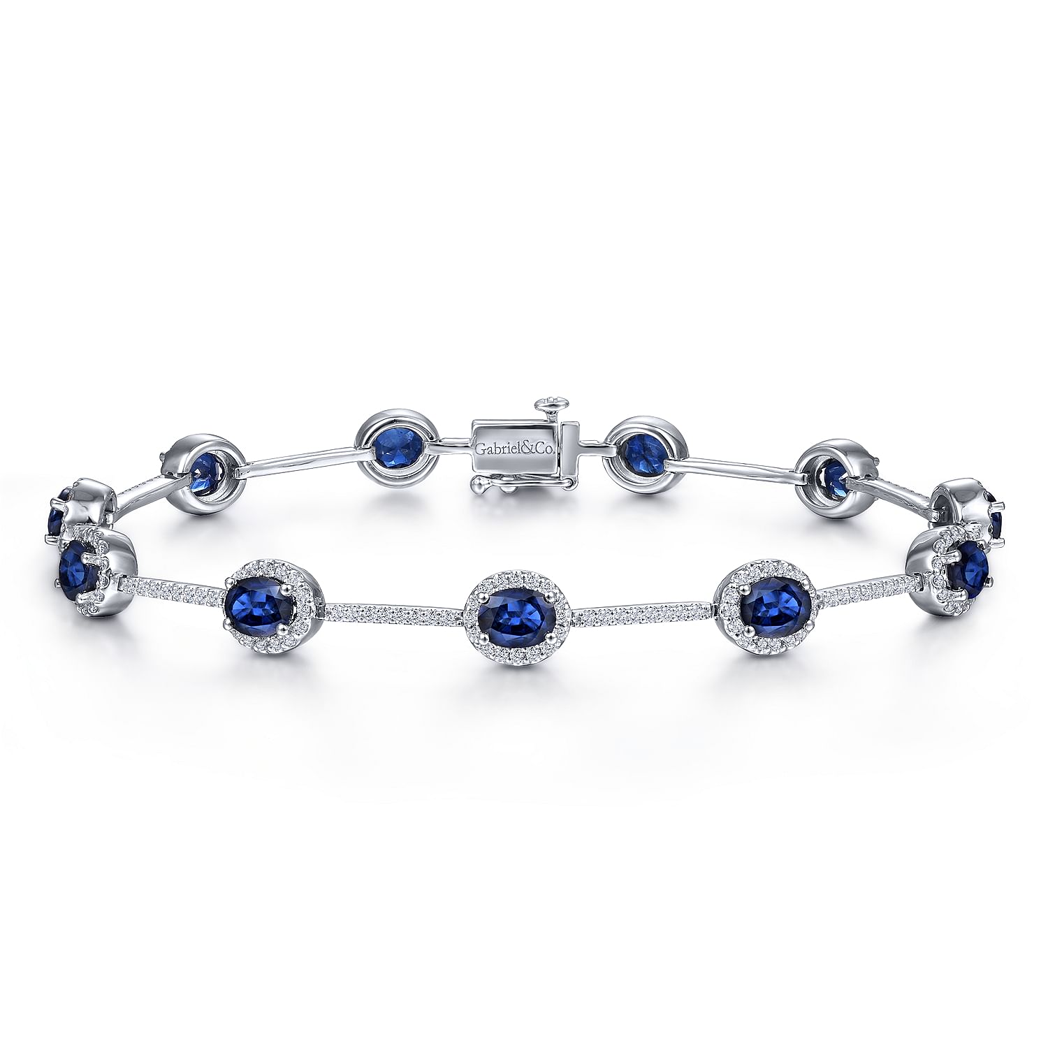 Gorgeous New 5 Ct. Oval Cut Blue outlet & White Sapphire Halo Design Tennis Bracelet