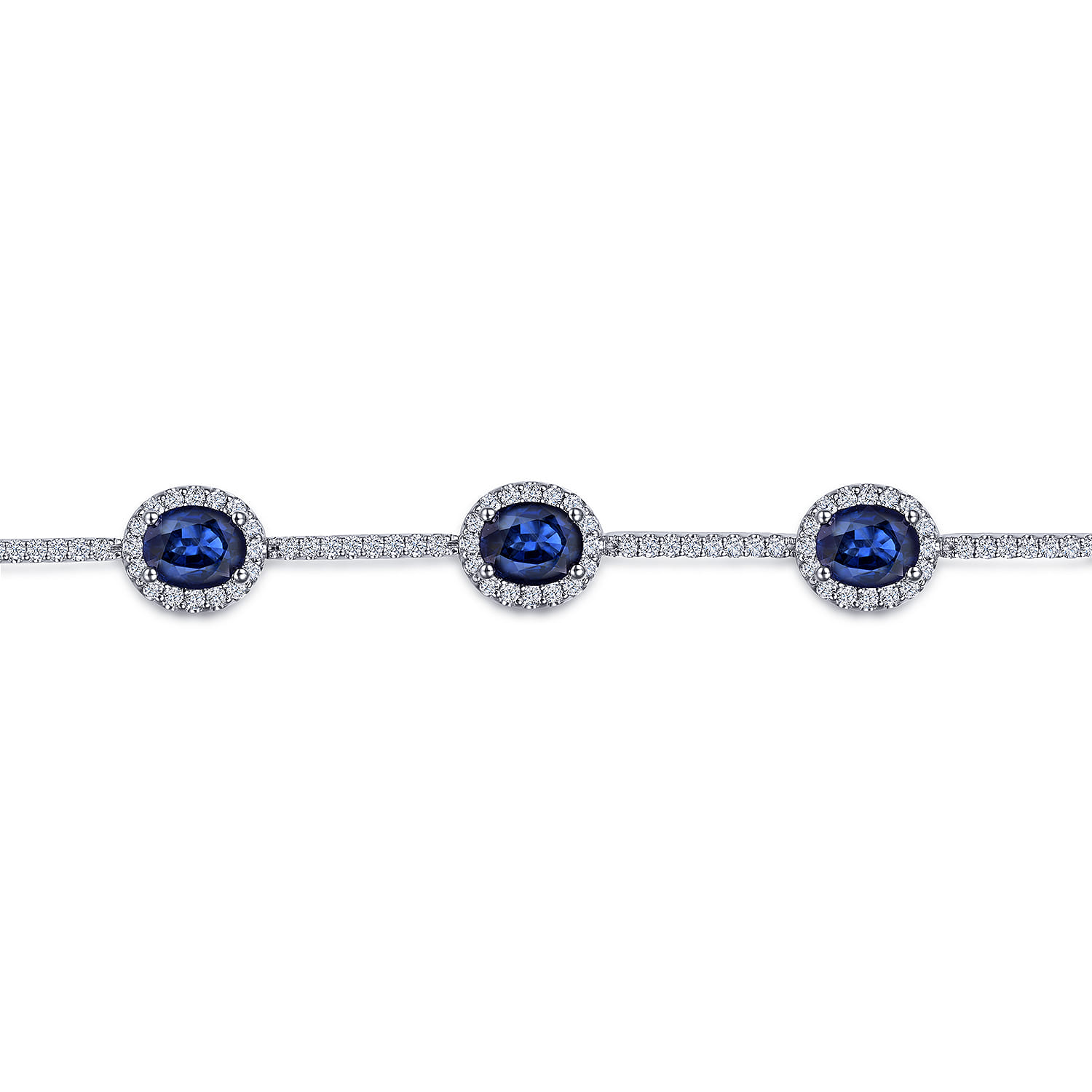 Oval Sapphire and Diamond Halo Station Tennis Bracelet in 14K White Gold, photograph 2