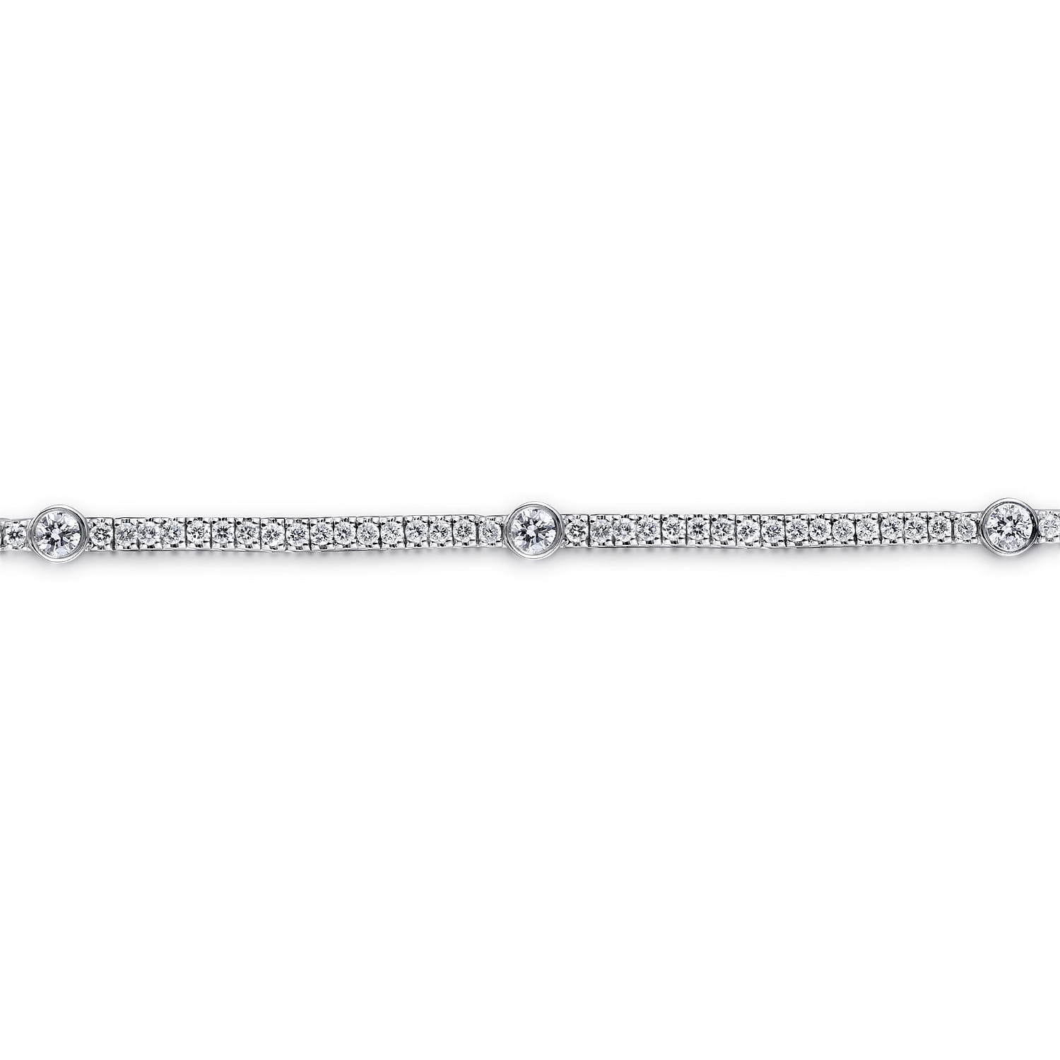 Diamond Tennis Bracelet with Bezel Set Diamond Stations in 14K White Gold, photograph 2