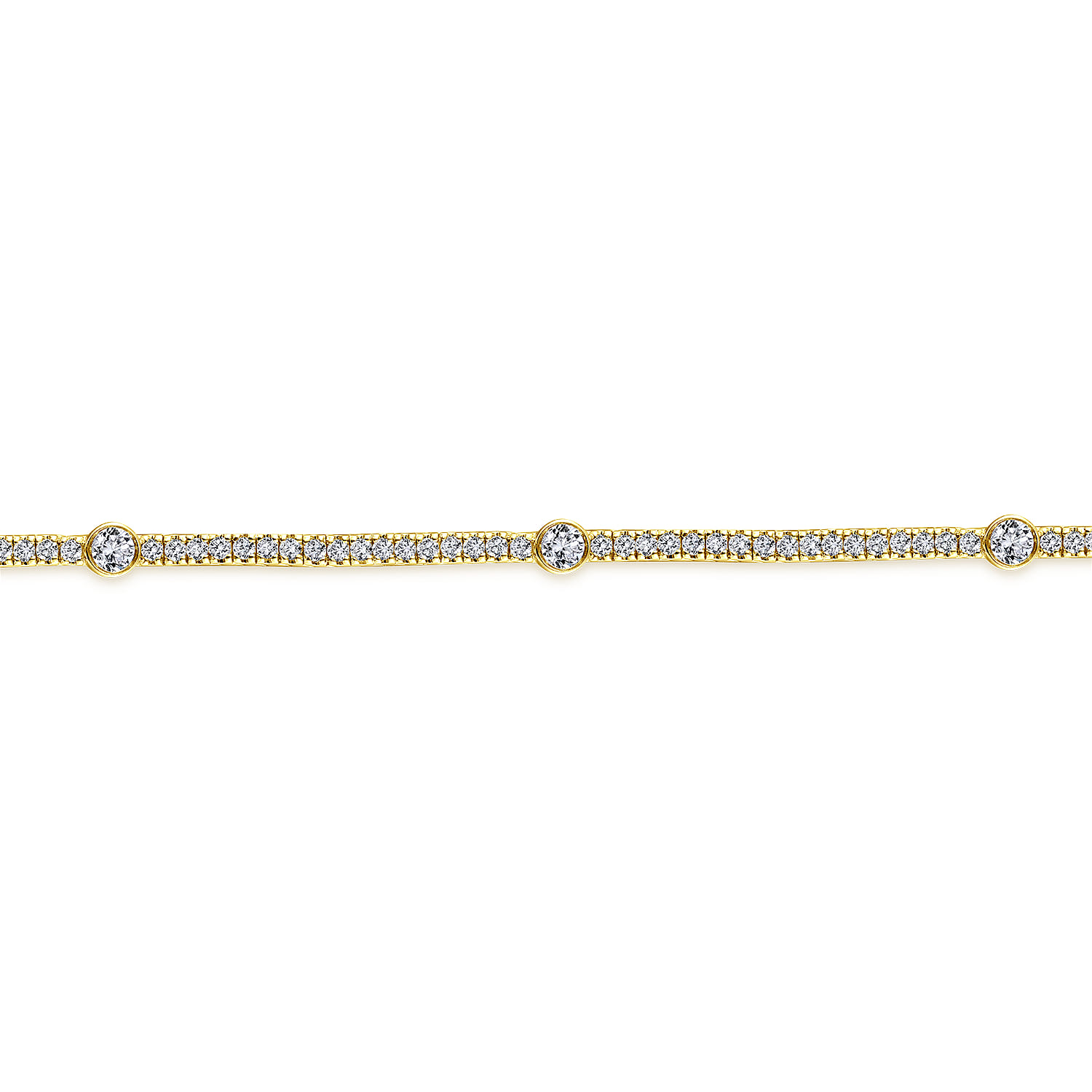 Diamond Tennis Bracelet with Bezel Set Diamond Stations in 14K Yellow Gold, photograph 2