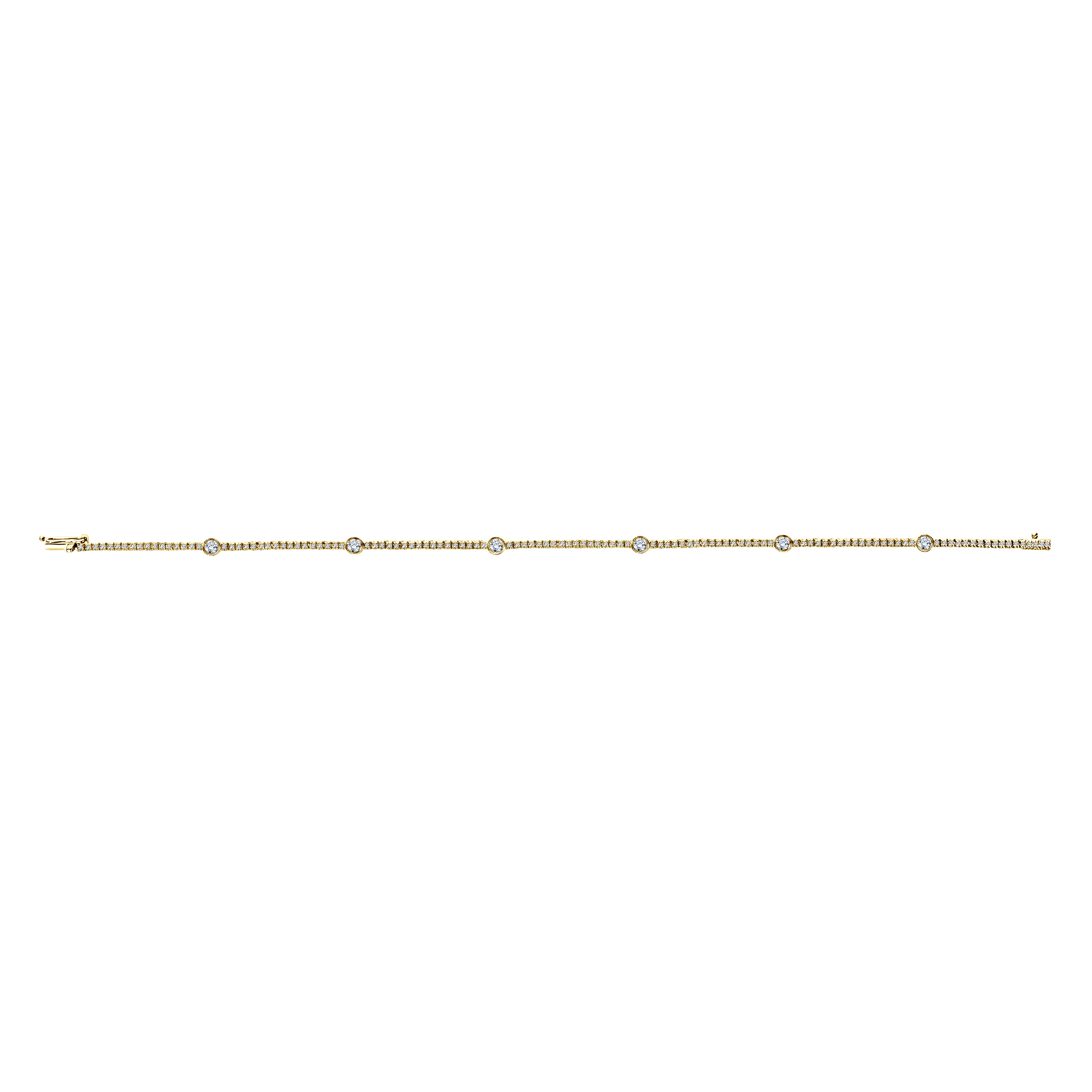 Diamond Tennis Bracelet with Bezel Set Diamond Stations in 14K Yellow Gold, photograph 3