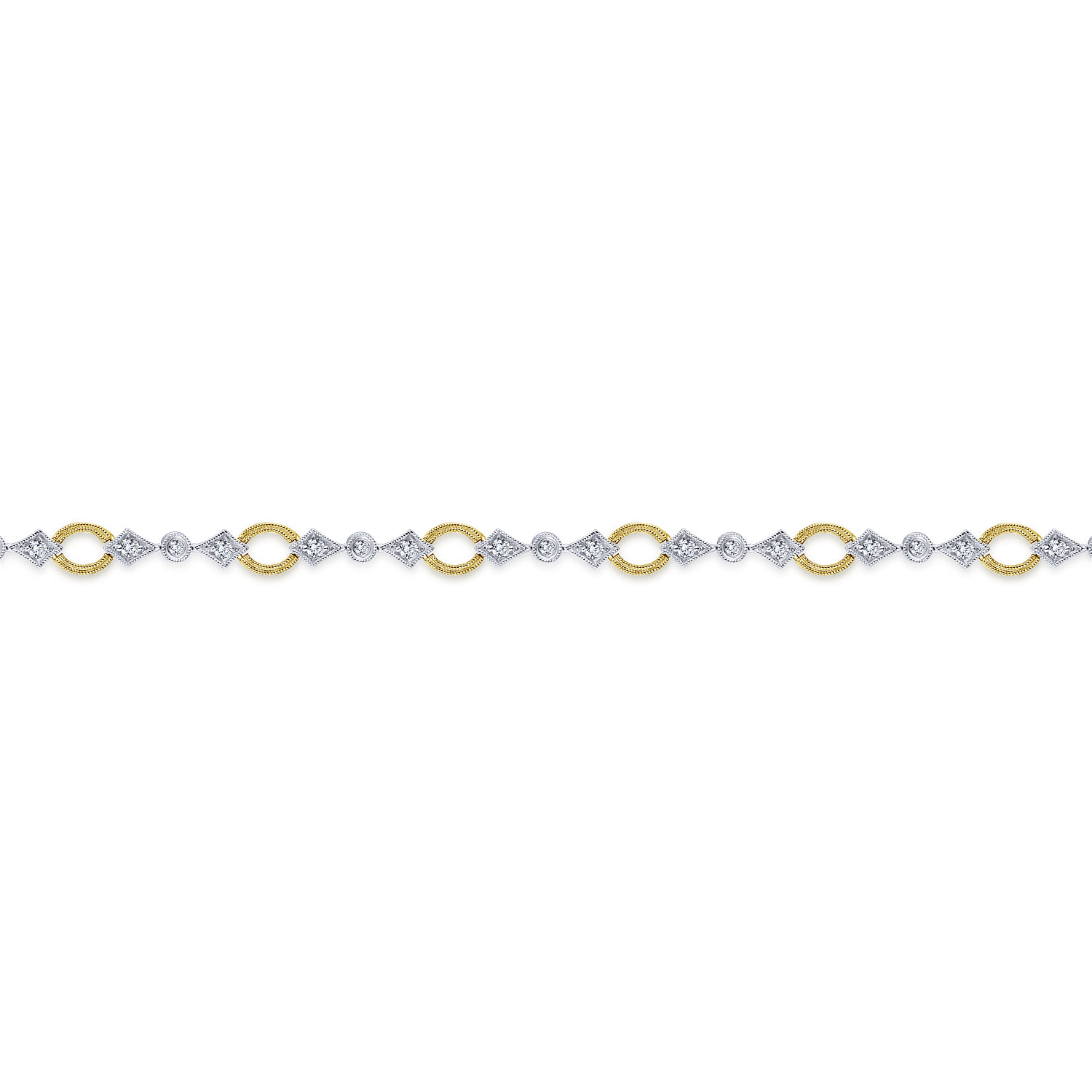 Link and Bow Diamond Tennis Bracelet in 14K White/Yellow Gold, photograph 2