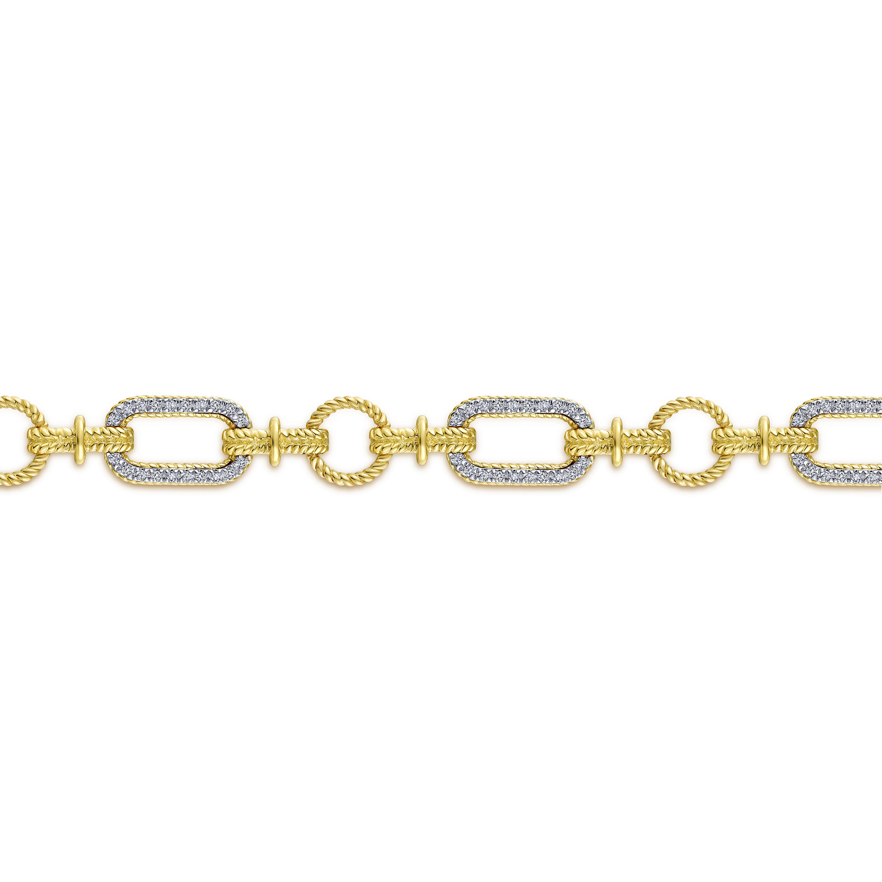 Diamond Bracelet with Alternating Links in 14K White/Yellow Gold, photograph 2