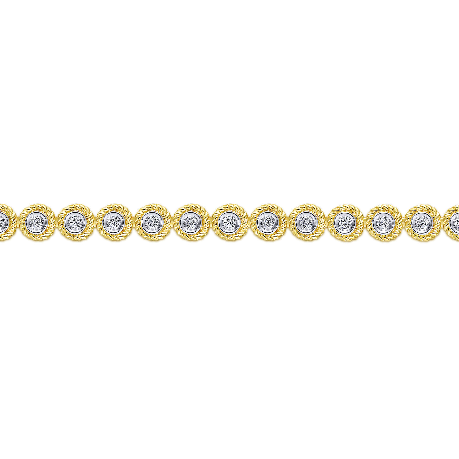 Bezel Set Diamond Tennis Bracelet with Twisted Rope Frame in 14K Yellow Gold, photograph 2