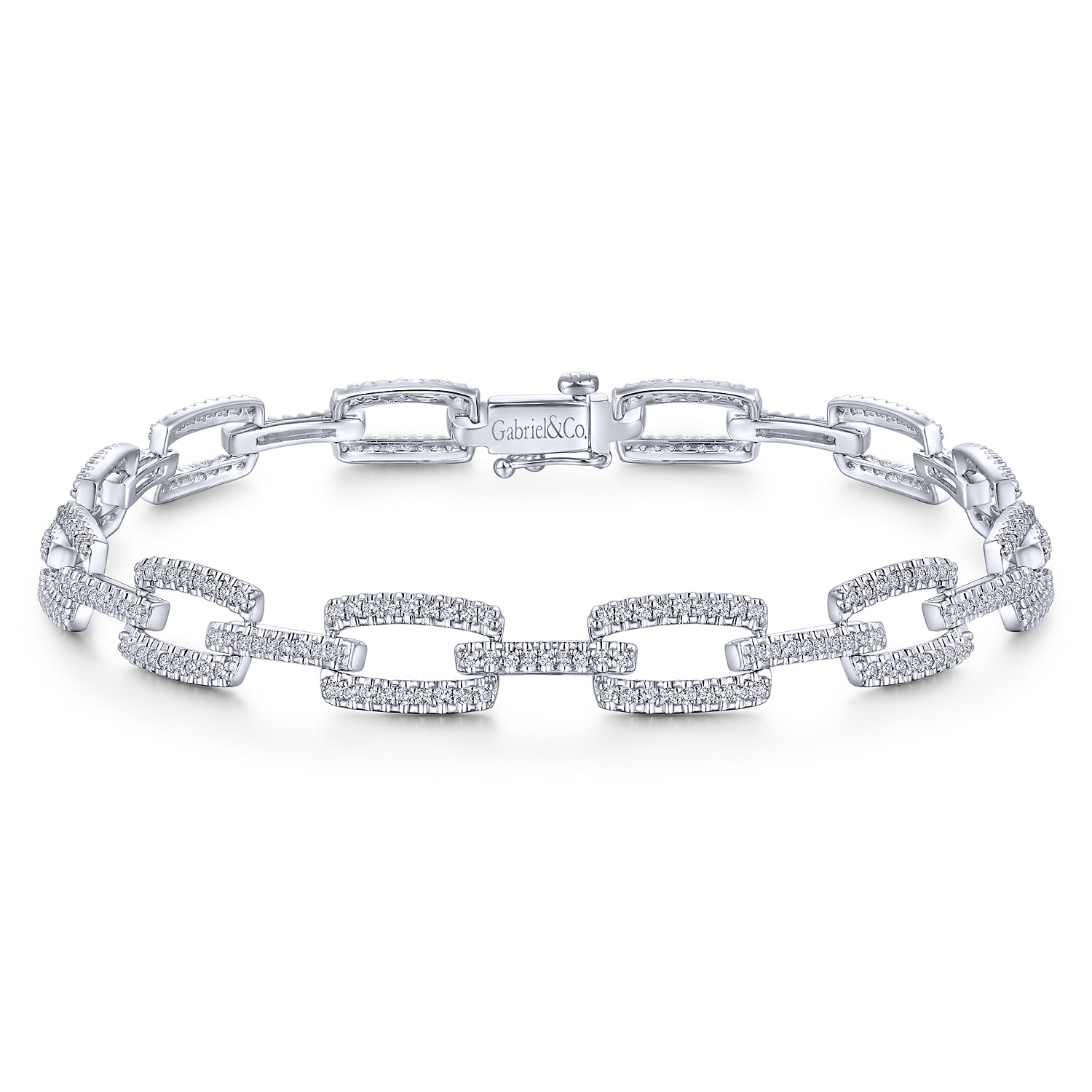 Diamond Pave Rectangular Link Tennis Bracelet in 14K White Gold