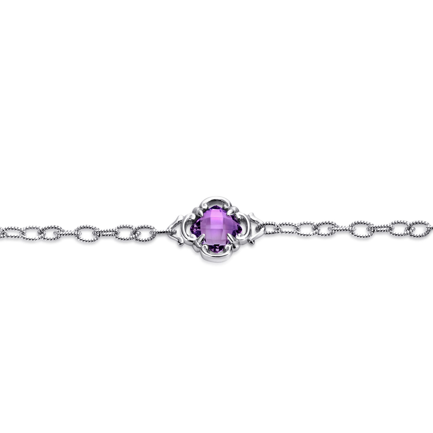 Toggle Bracelet with Amethyst Clover Stations in Sterling Silver, photograph 2
