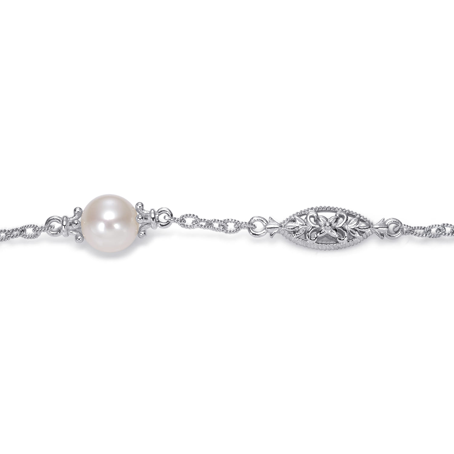 Filigree and Pearl Station Bracelet in Sterling Silver, photograph 2