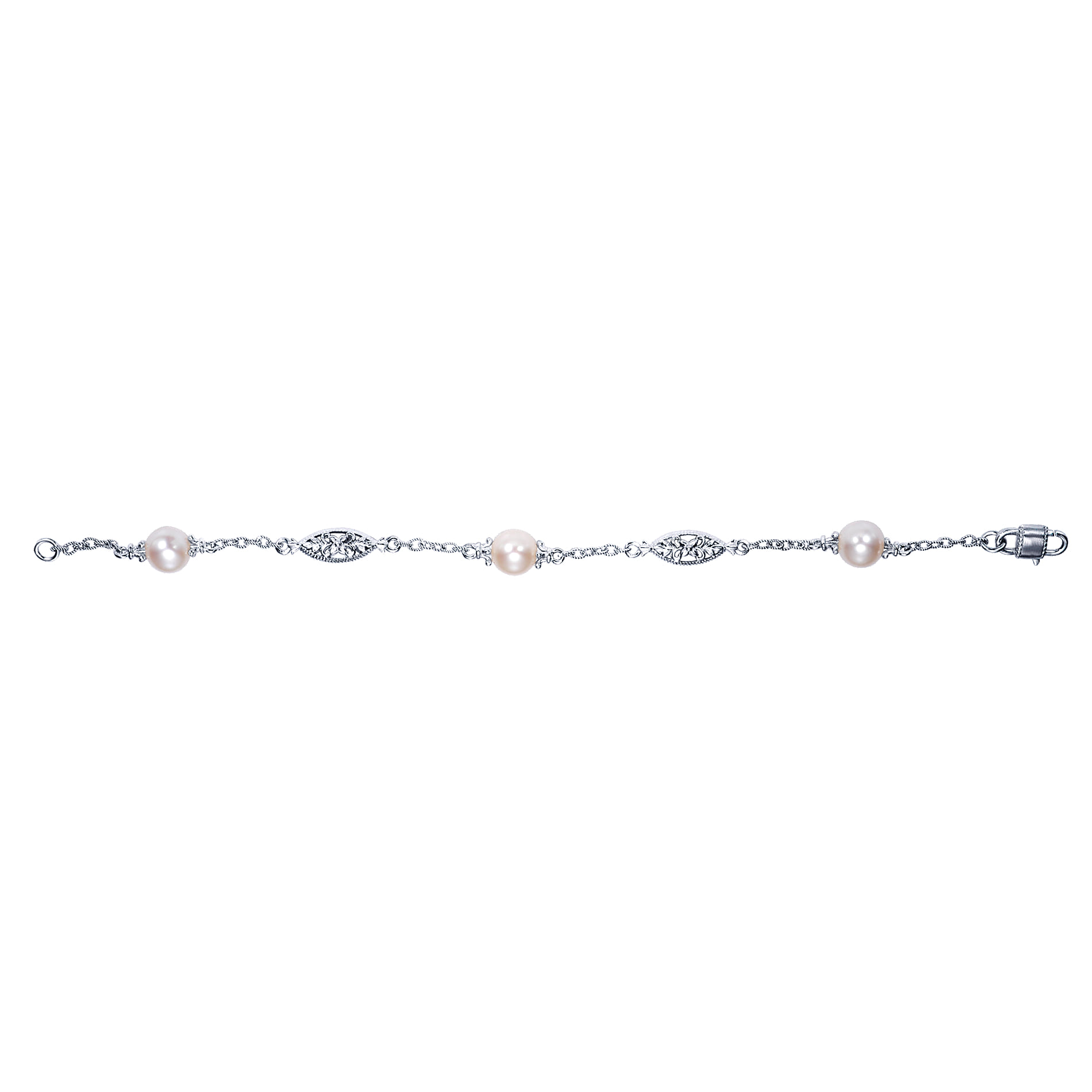 Filigree and Pearl Station Bracelet in Sterling Silver, photograph 3