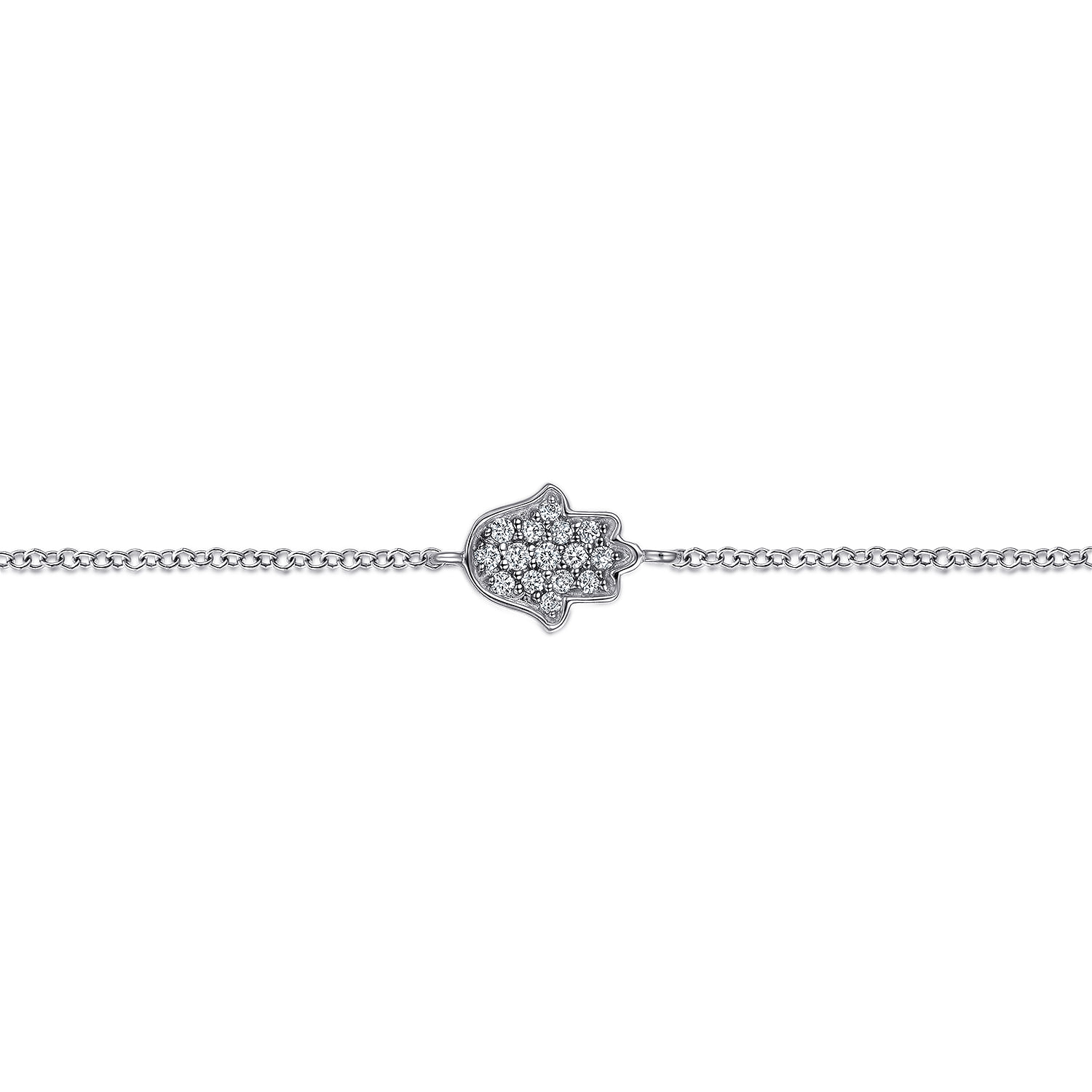 Chain Bracelet with Pave Diamond Hamsa in 14K White Gold, photograph 2