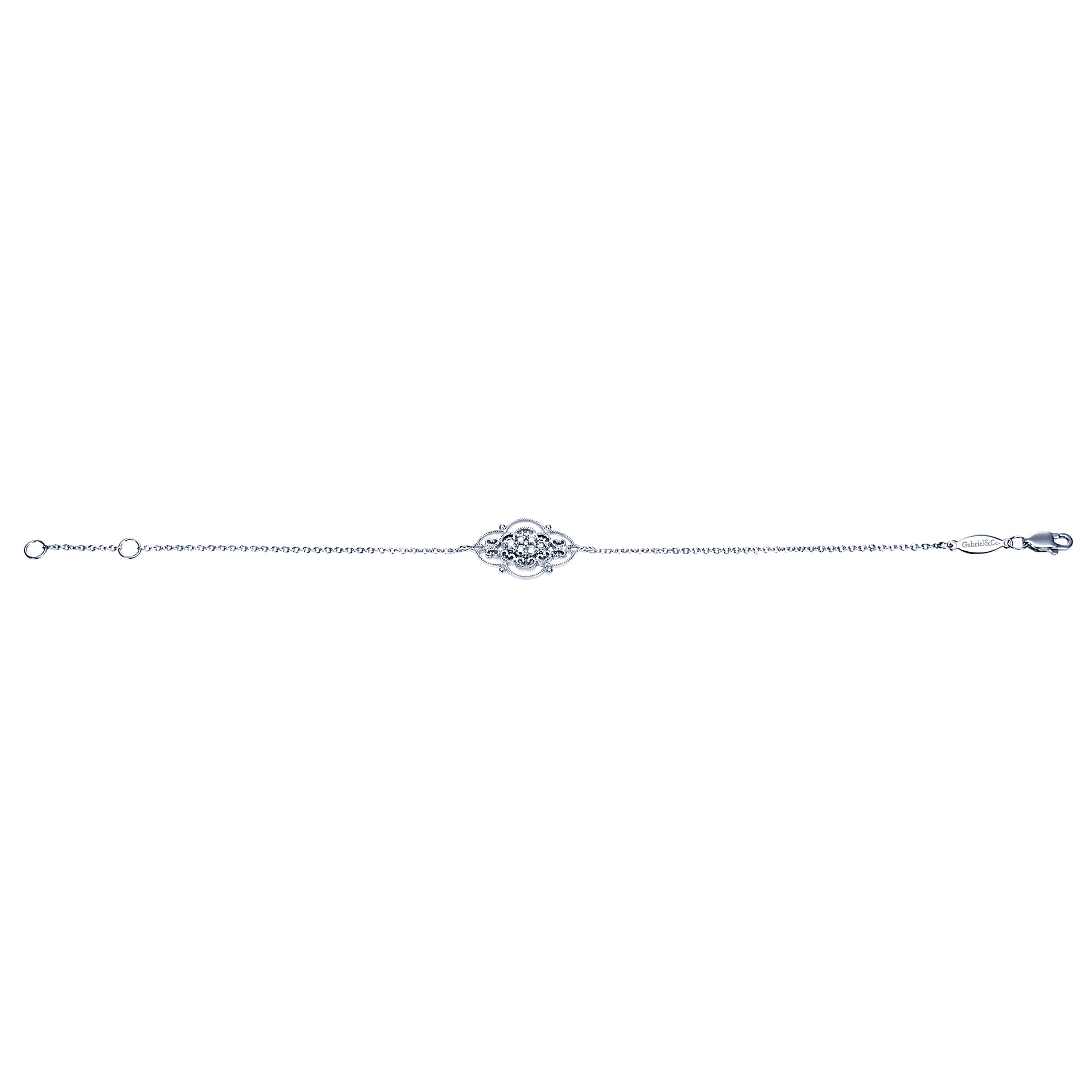 Chain Bracelet with Diamond Filigree Center Station in 14K White Gold, photograph 3