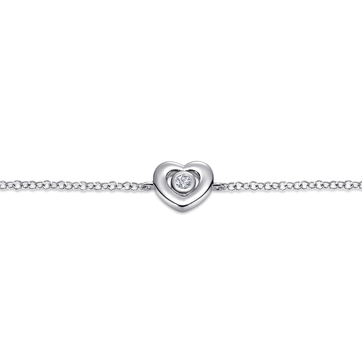 White Sapphire Heart Chain Bracelet in Sterling Silver, photograph 2