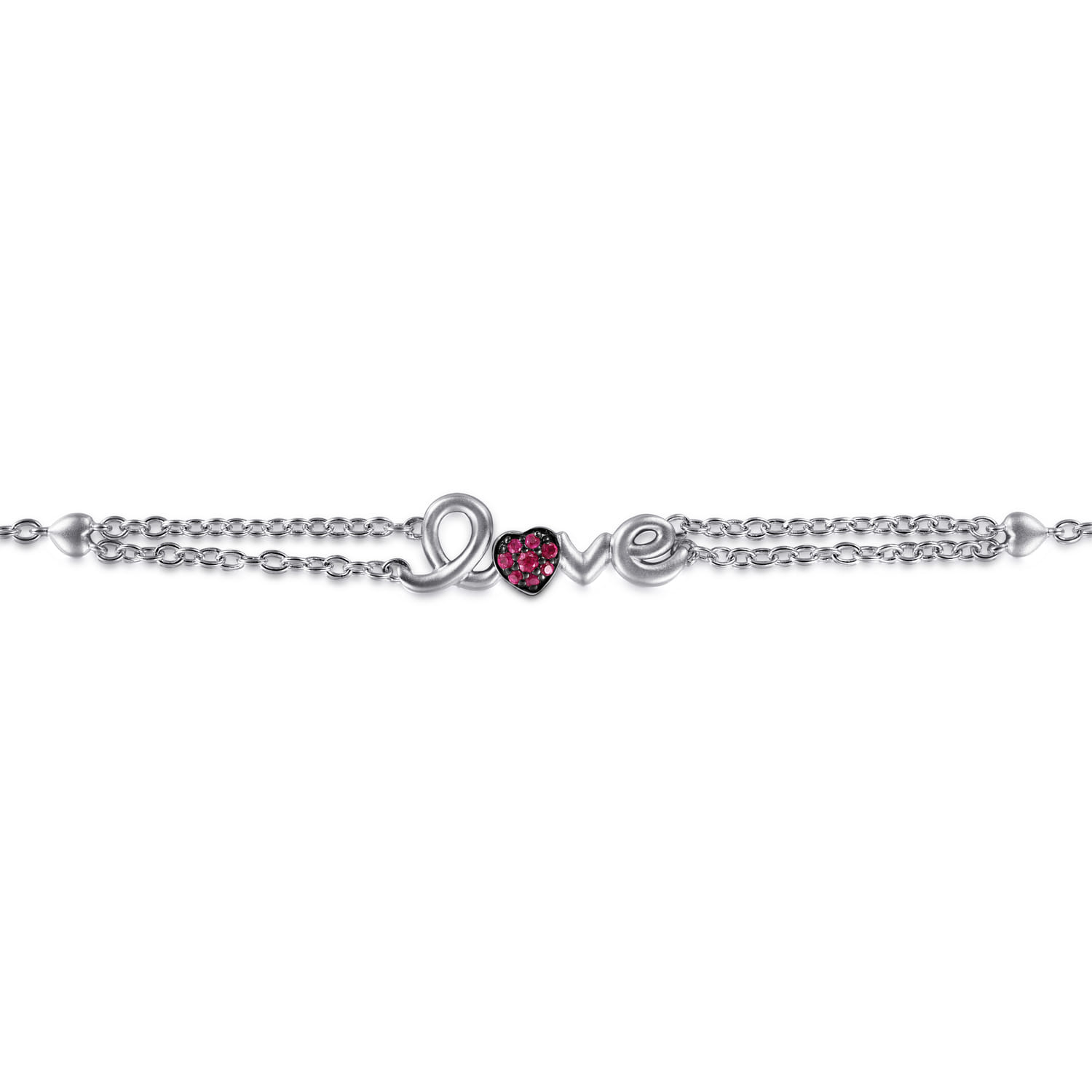 Silver LOVE Bracelet with Rubies in Sterling Silver, photograph 2