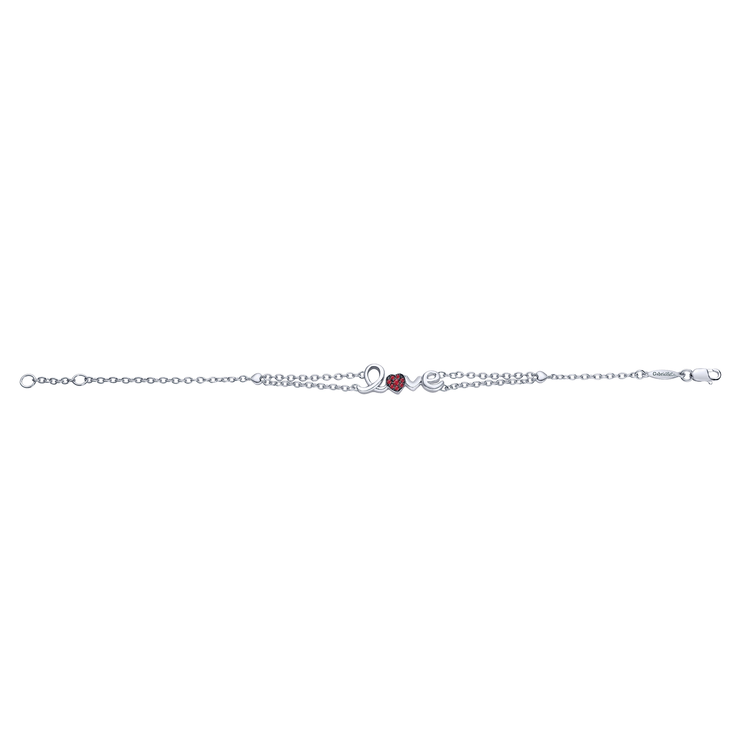 Silver LOVE Bracelet with Rubies in Sterling Silver, photograph 3