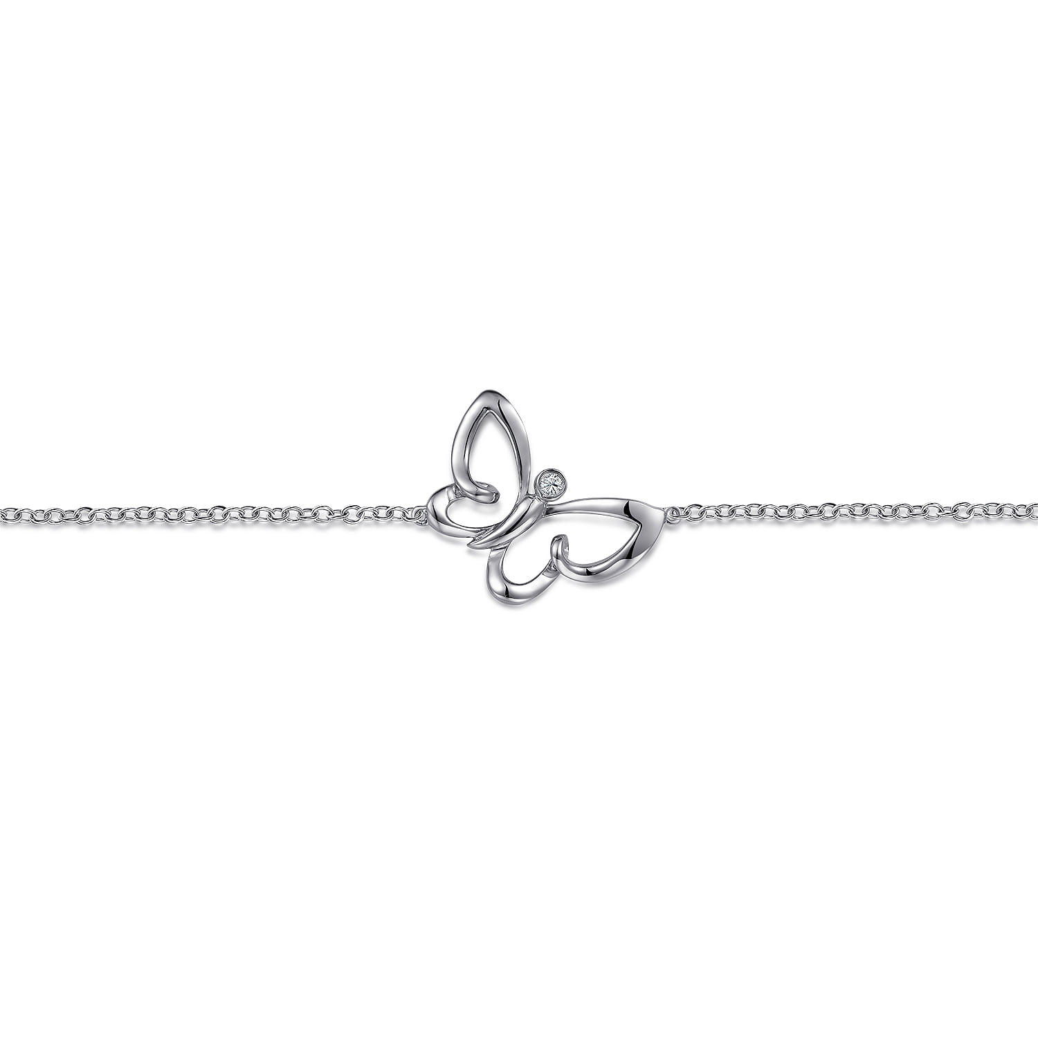 Chain Bracelet with White Sapphire Butterfly Charm in Sterling Silver, photograph 2