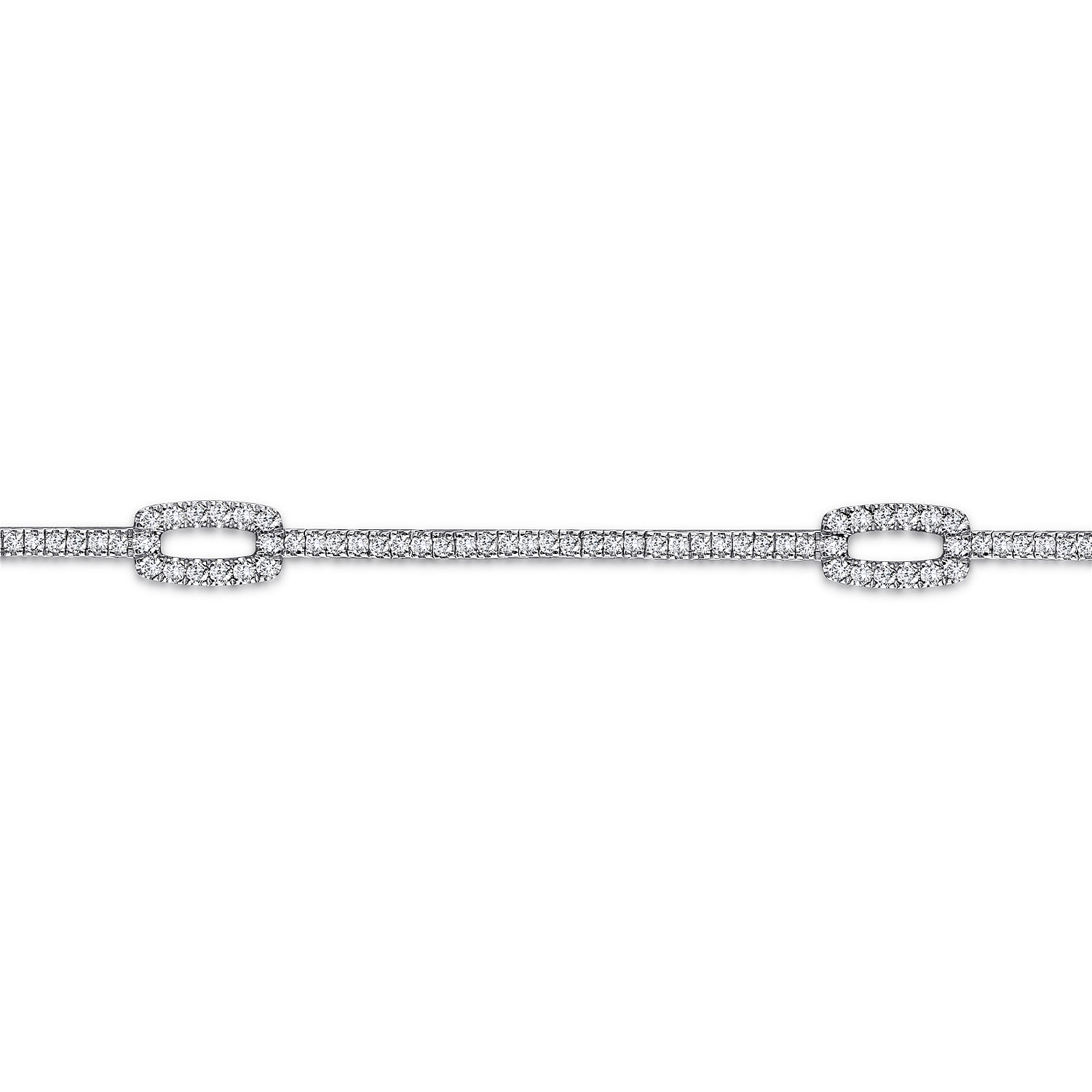 Diamond Tennis Bracelet with Rectangular Link Stations in 14K White Gold, photograph 2