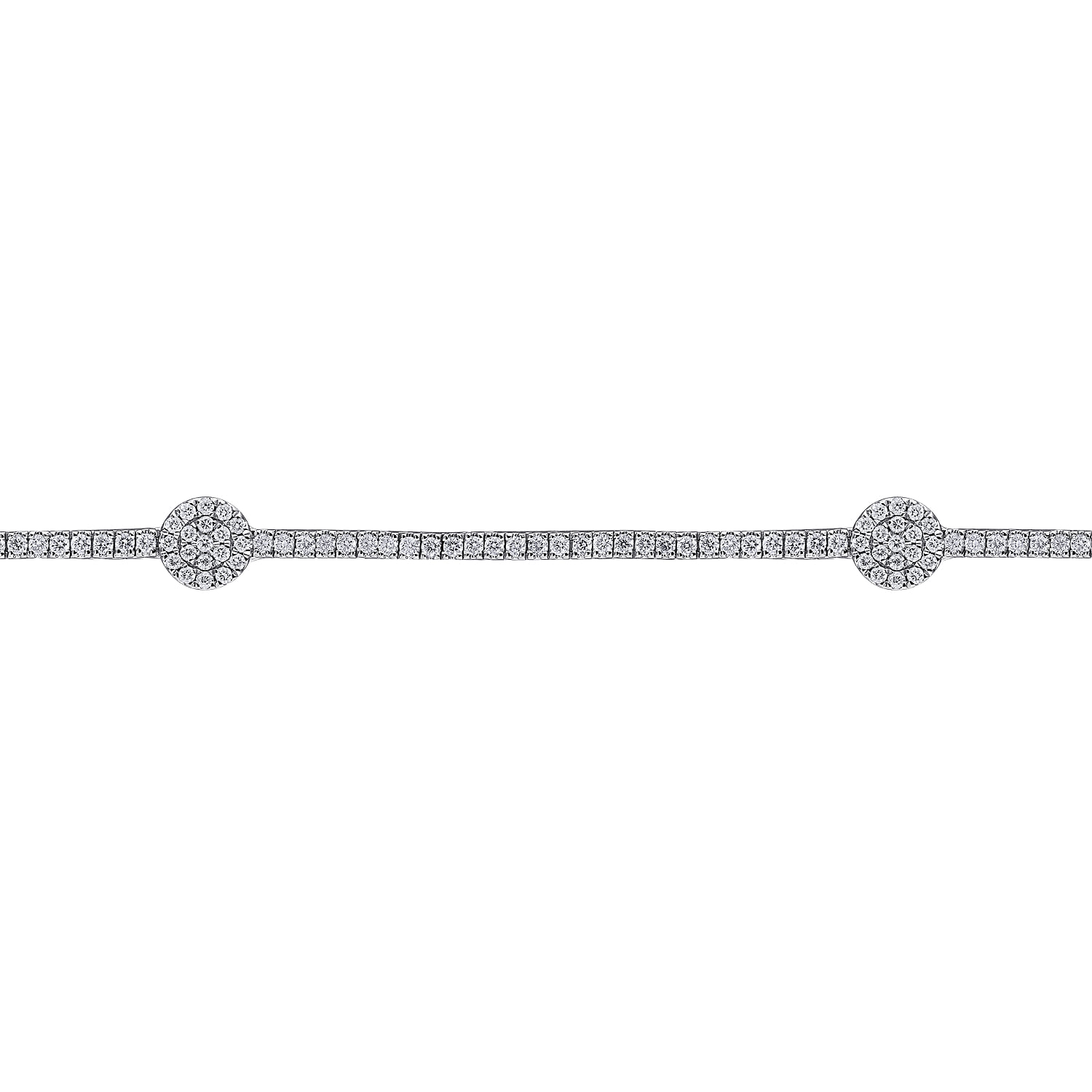 Diamond Tennis Bracelet with Cluster Stations in 14K White Gold, photograph 2