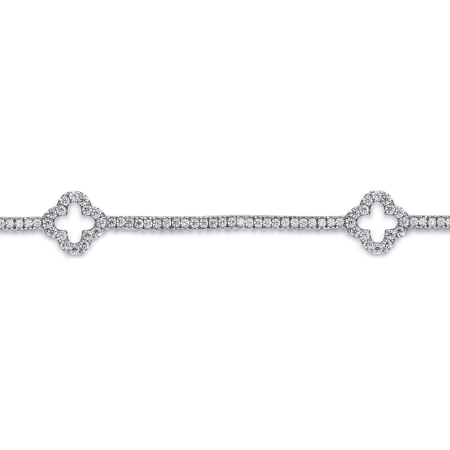 Diamond Tennis Bracelet with Clover Stations in 14K White Gold, photograph 2
