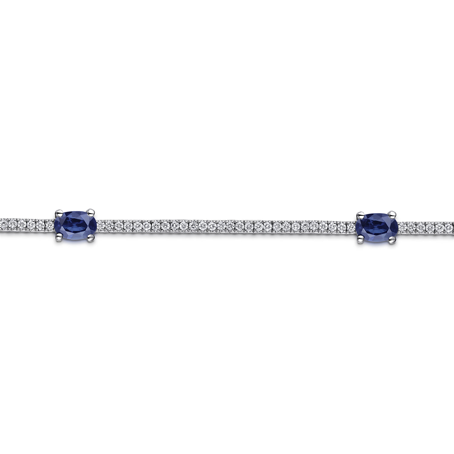 Diamond Tennis Bracelet with Oval Sapphire Stations in 14K White Gold, photograph 2