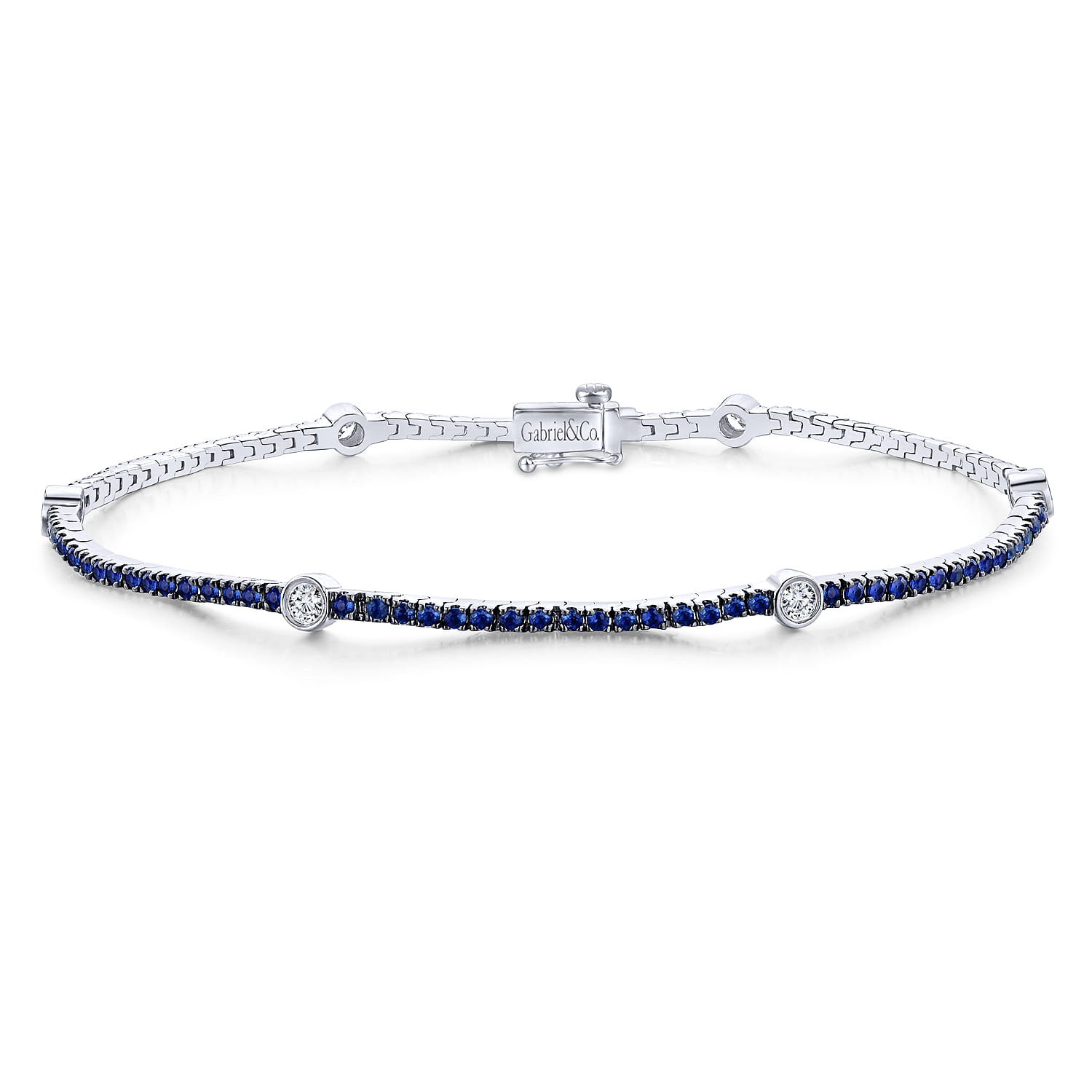 Sapphire Tennis Bracelet with Round Diamond Stations