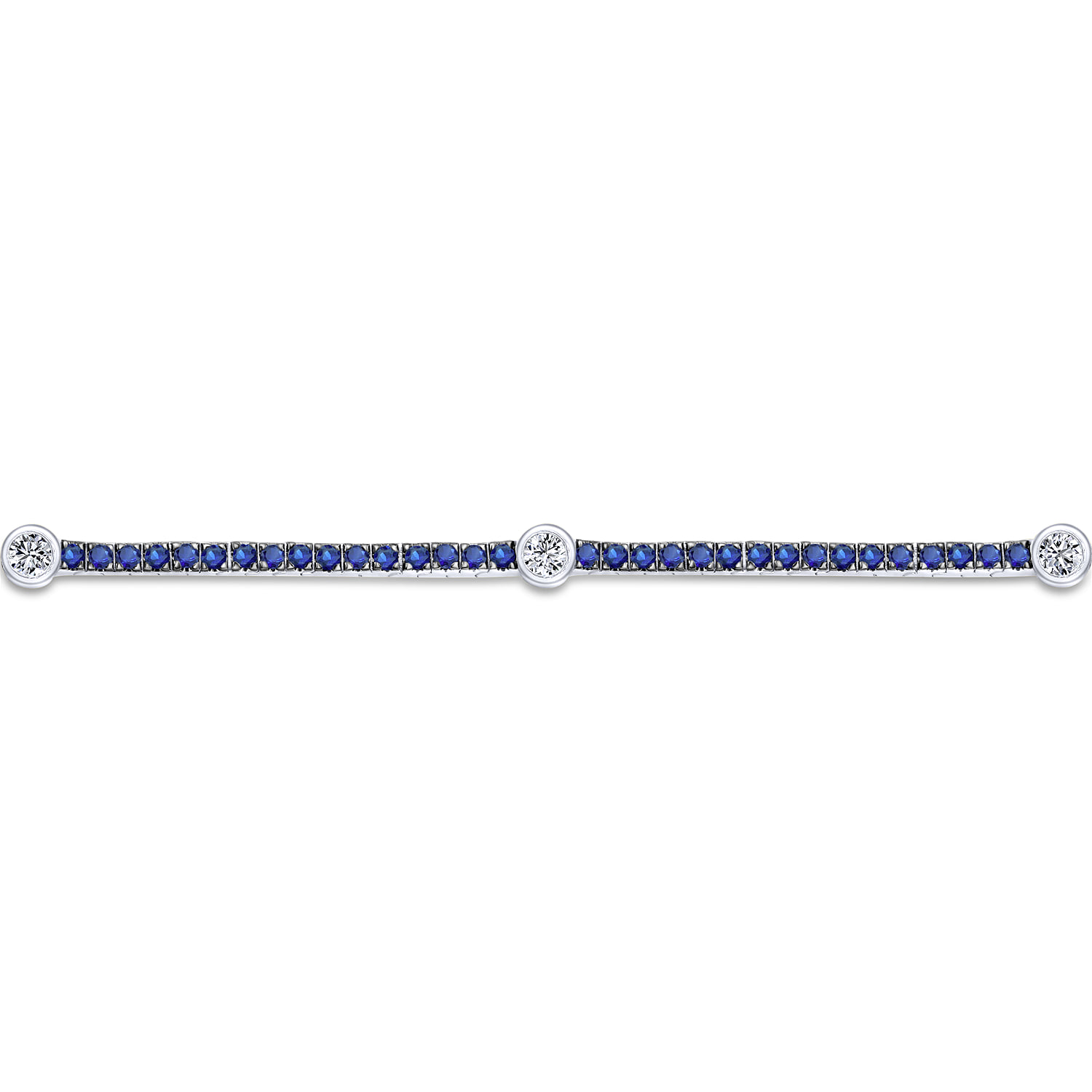 Sapphire Tennis Bracelet with Round Diamond Stations in 14K White Gold, photograph 2