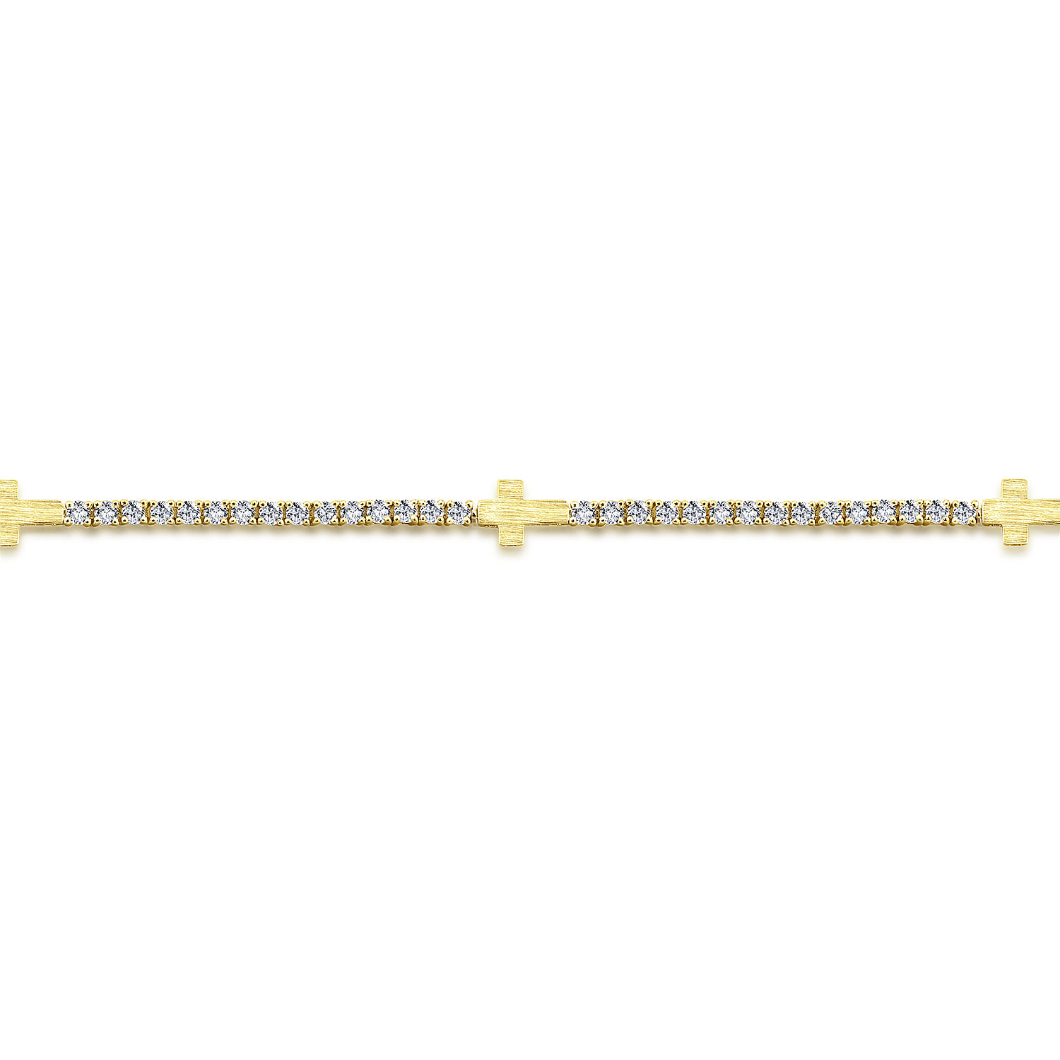 Diamond Tennis Bracelet with Cross Stations in 14K Yellow Gold, photograph 2