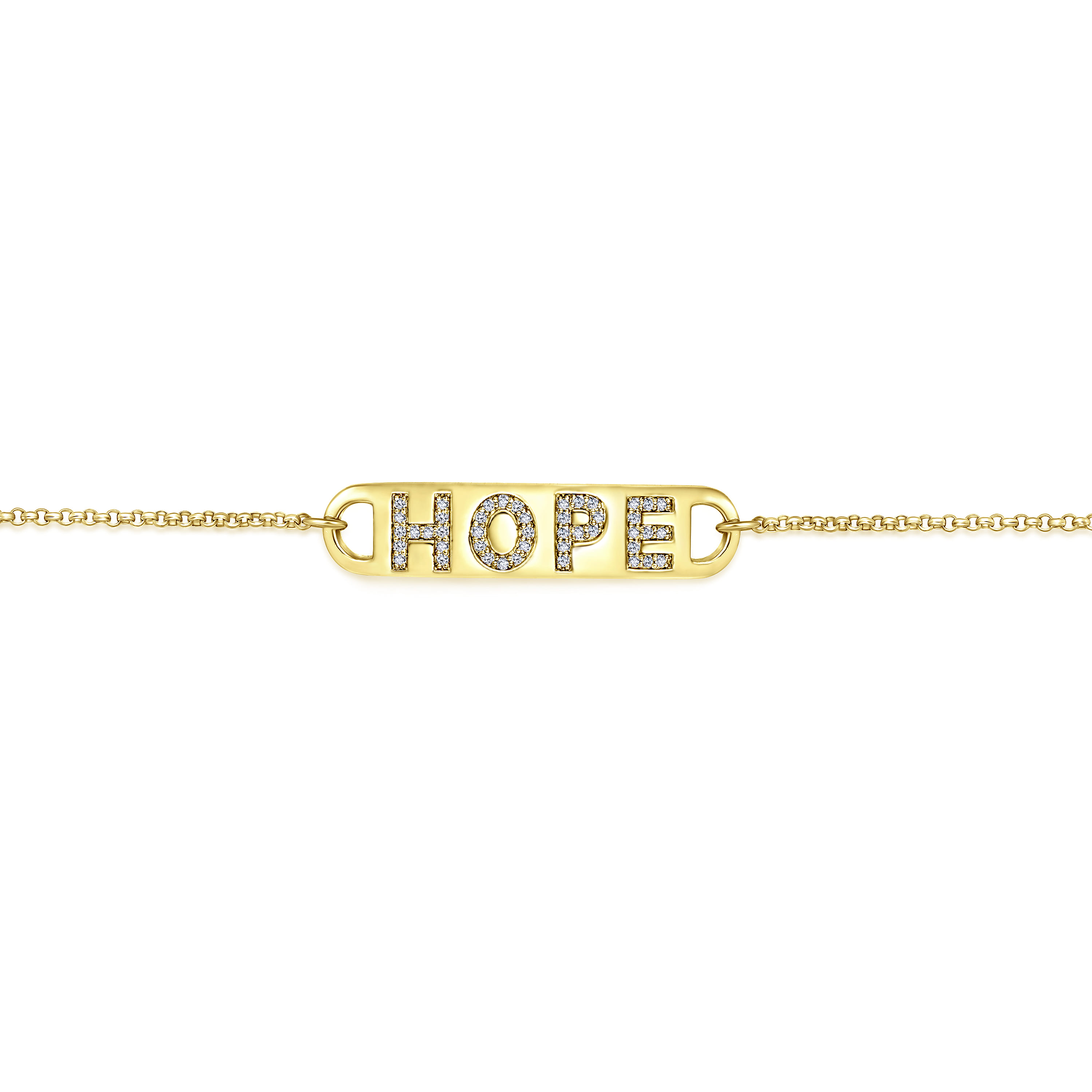 Chain Bracelet with Diamond HOPE Nameplate in 14K Yellow Gold, photograph 2