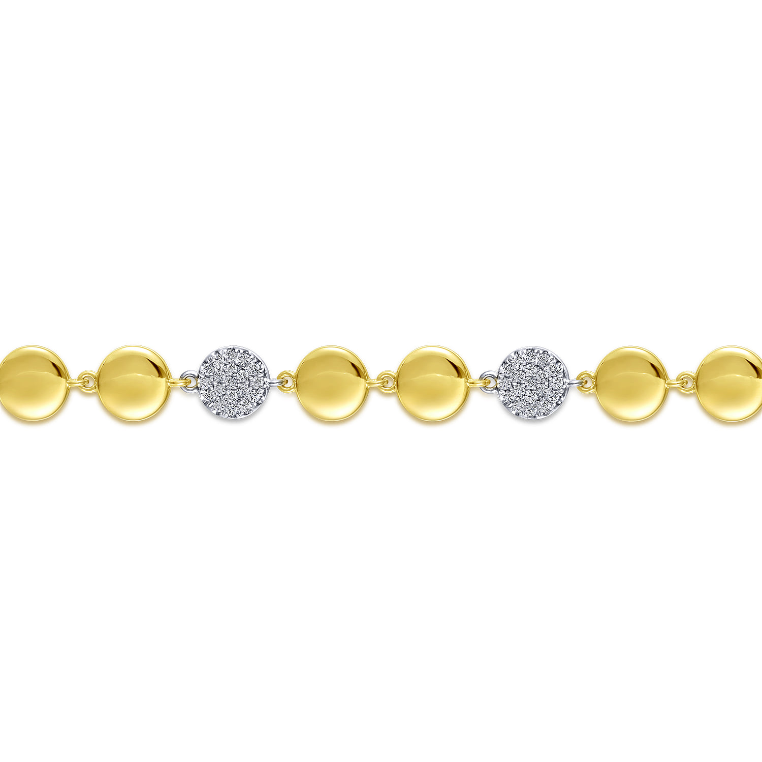 Discs and Pave Diamond Tennis Bracelet in 14K White/Yellow Gold, photograph 2