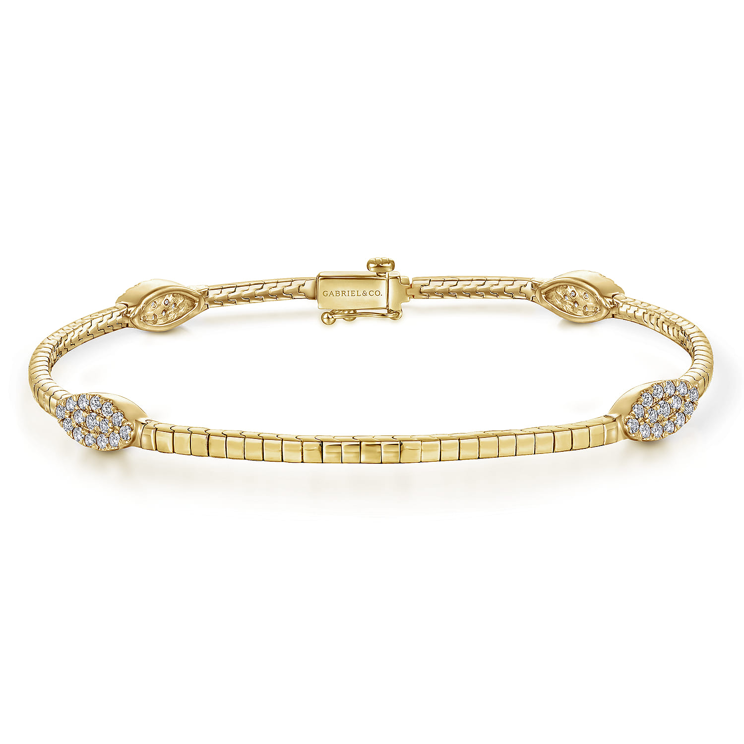 Tennis Bracelet with Cluster Diamond Stations in 14K Yellow Gold