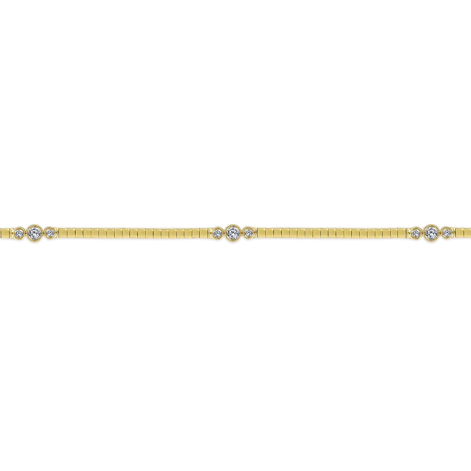 Tennis Bracelet with Bezel Set Diamond Stations in 14K Yellow Gold, photograph 2