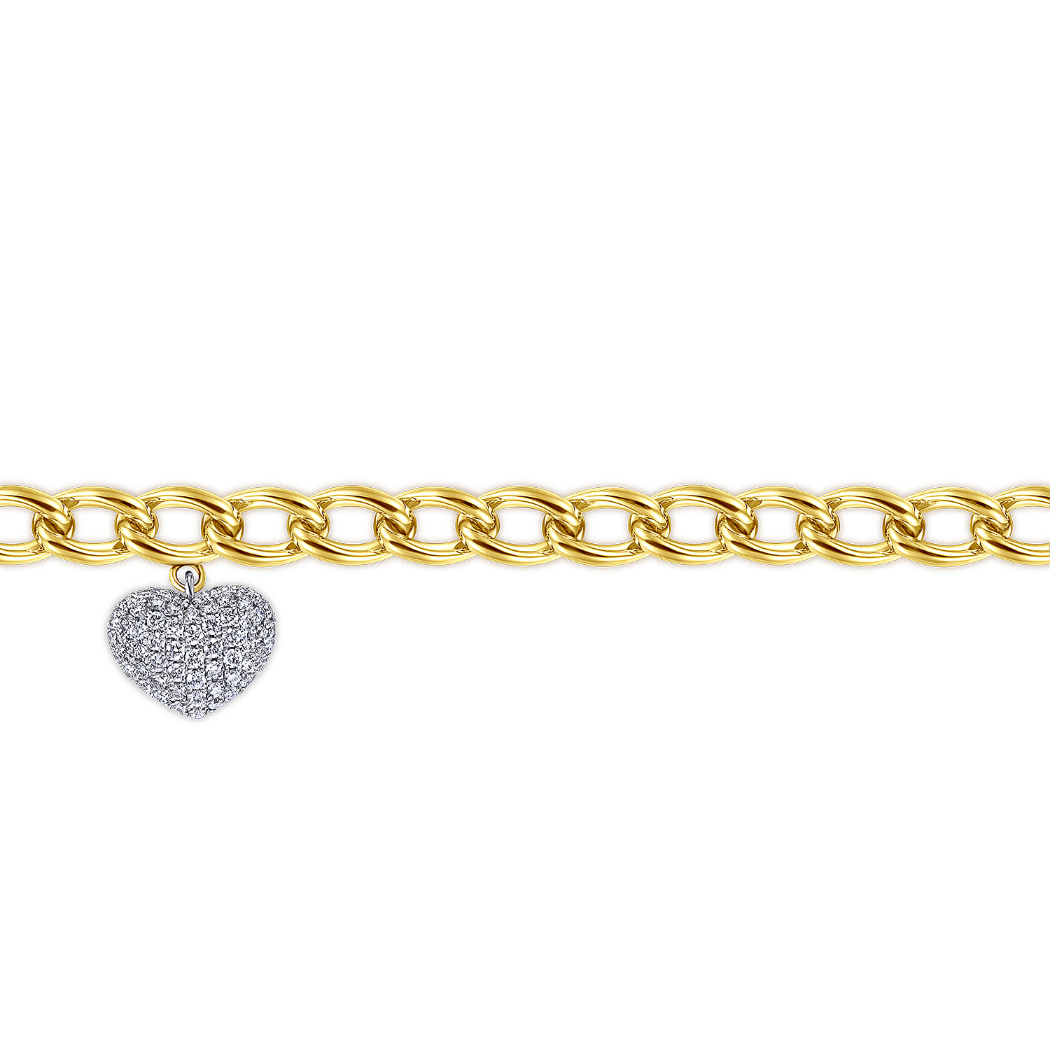 Chain Link Bracelet with Pave Diamond Puff Charm in 14K White/Yellow Gold, photograph 2