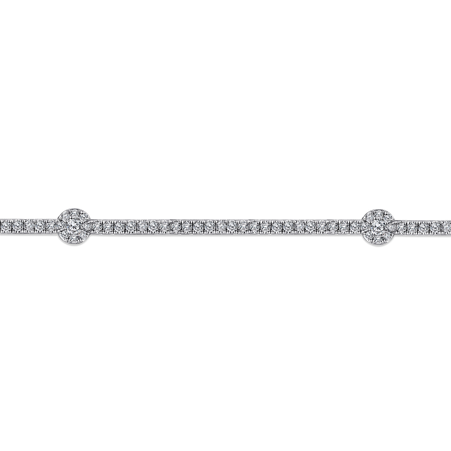 Diamond Tennis Bracelet with Cluster Stations in 14K White Gold, photograph 2