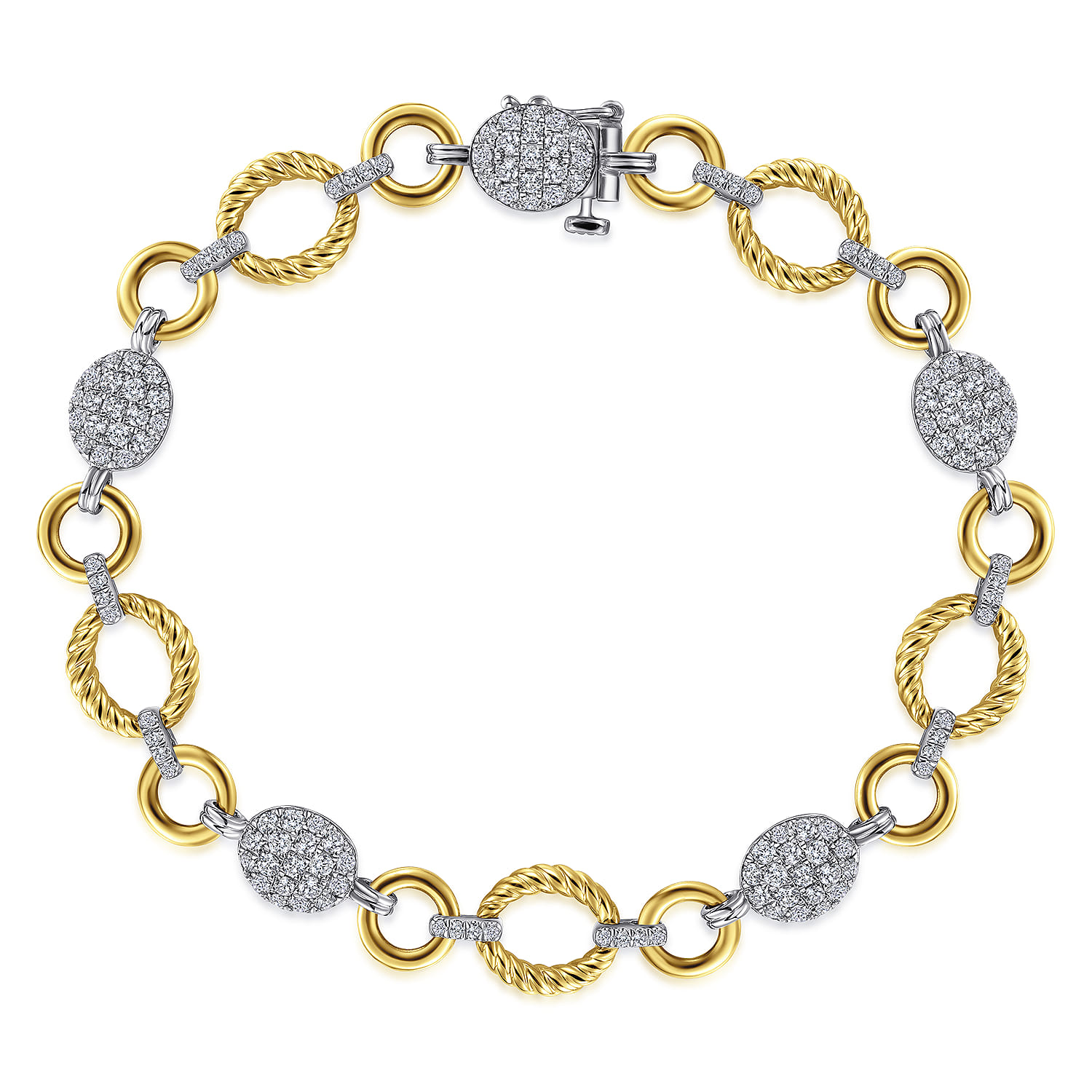 Twisted Rope Link Bracelet with Pave Diamond Cluster Stations