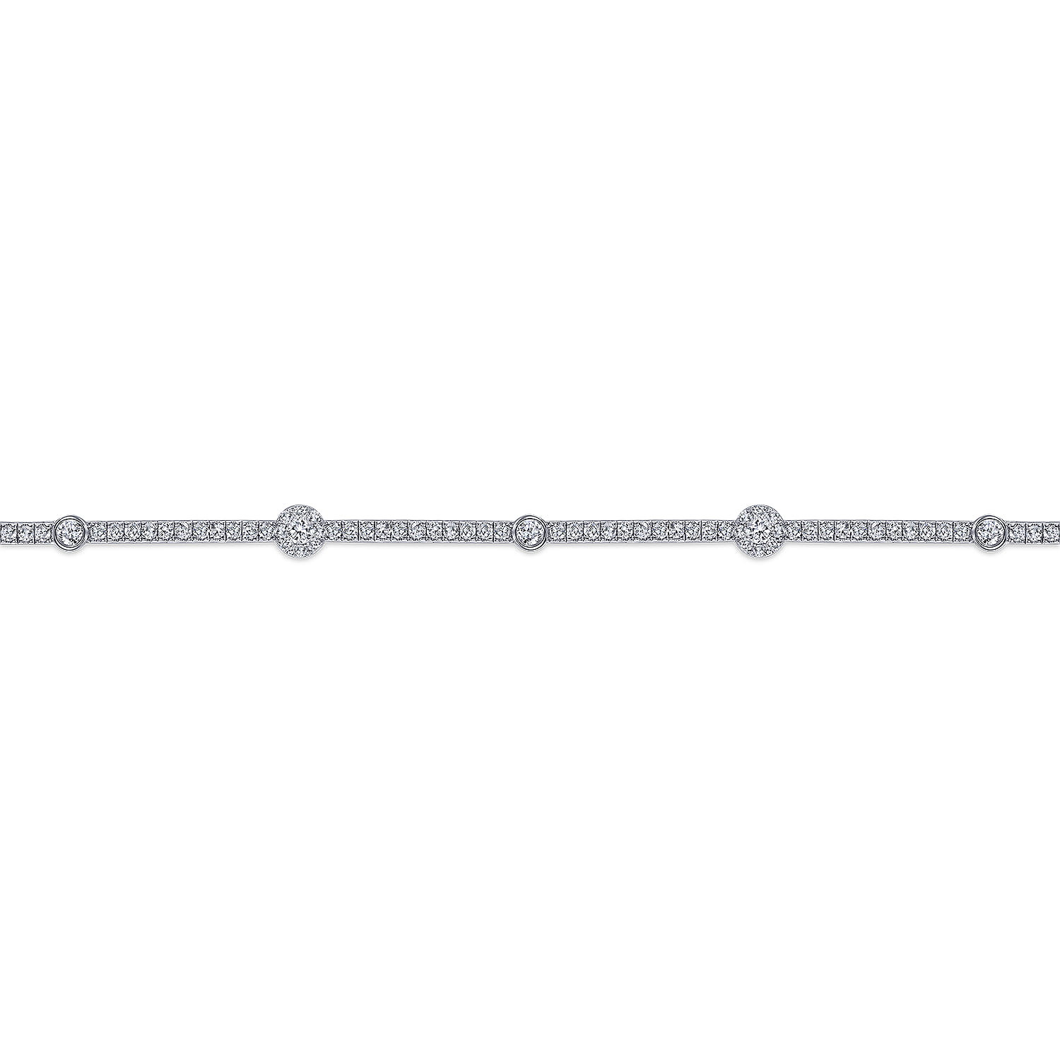 Diamond Tennis Bracelet with Cluster Stations in 14K White Gold, photograph 2