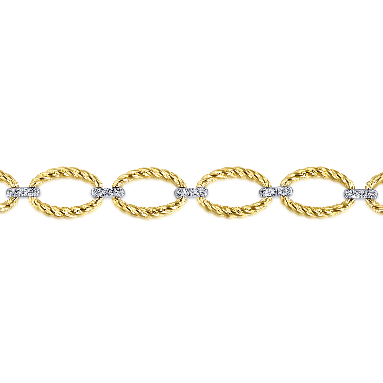 Twisted Rope Link Bracelet with Diamond Connectors in 14K White/Yellow Gold, photograph 2