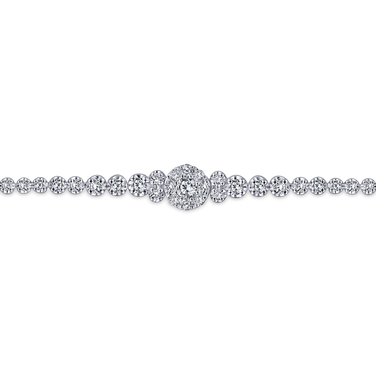 Diamond Tennis Bracelet with Cluster Stations in 14K White Gold, photograph 2