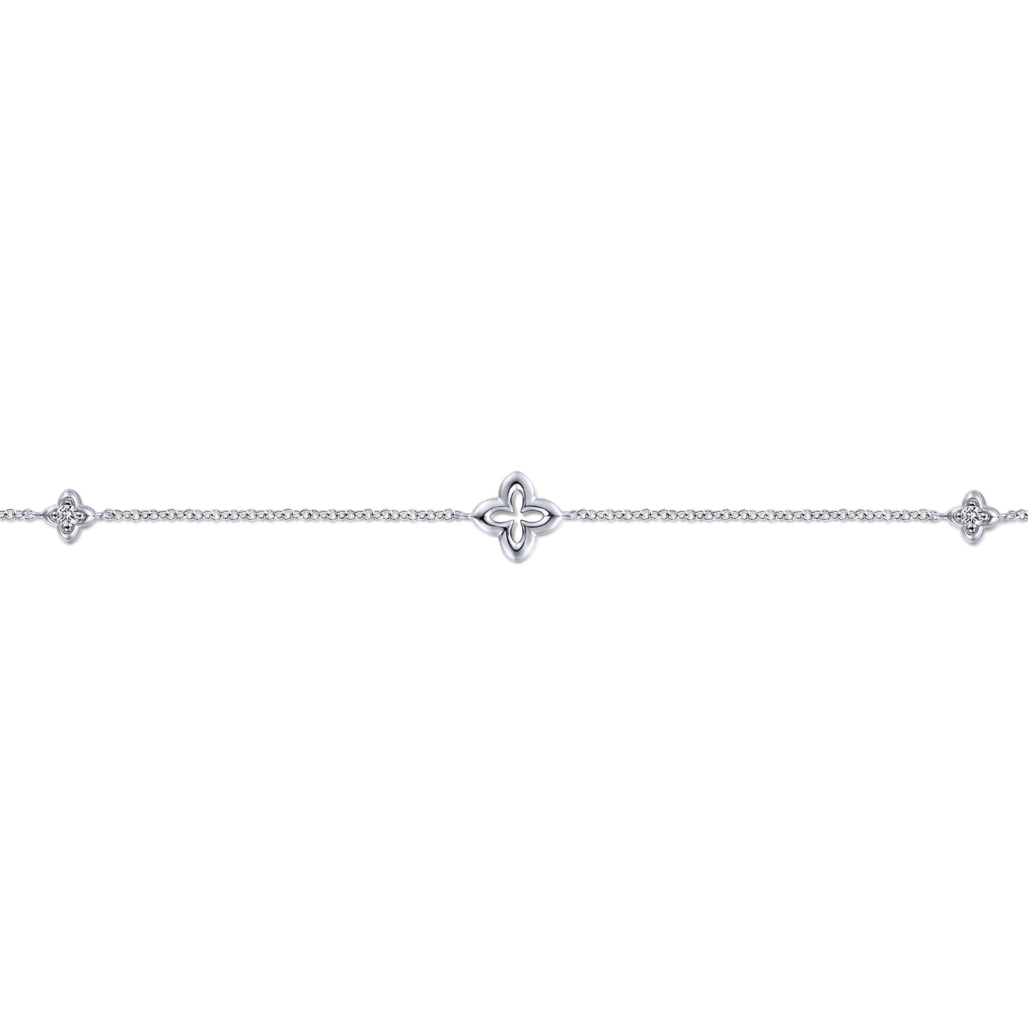 White Sapphire Clover Station Bracelet in Sterling Silver, photograph 2
