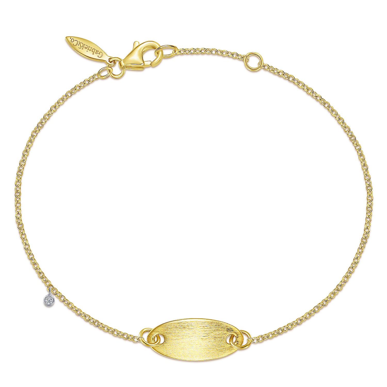 Nameplate Bracelet with Bezel Set Diamond Charm