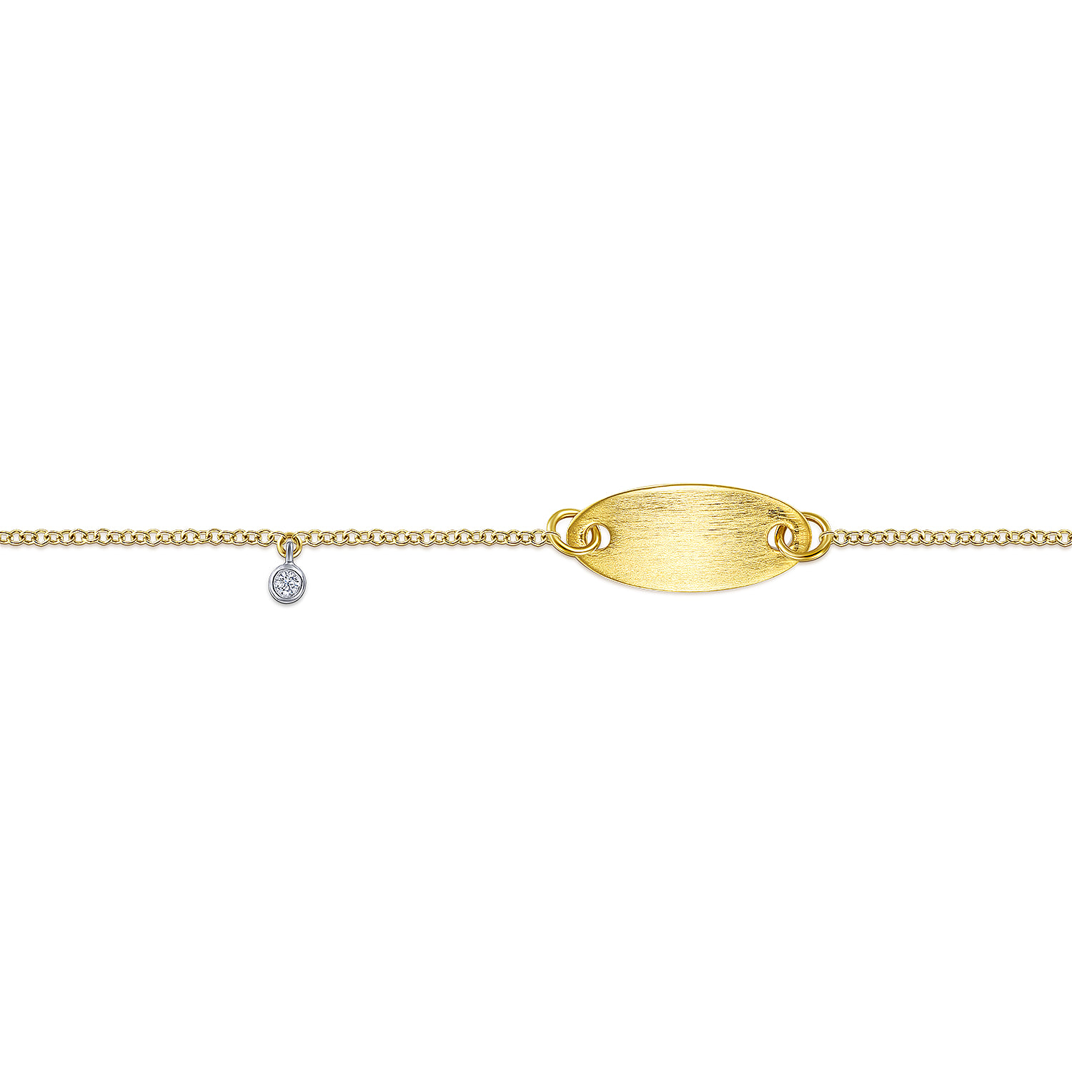 Nameplate Bracelet with Bezel Set Diamond Charm in 14K White/Yellow Gold, photograph 2