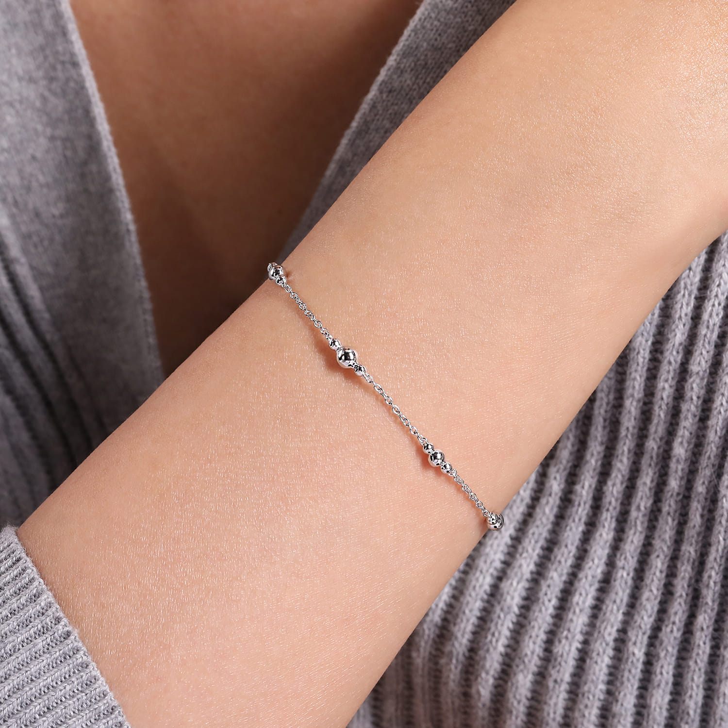 Beaded Station Bracelet in Sterling Silver, photograph 3