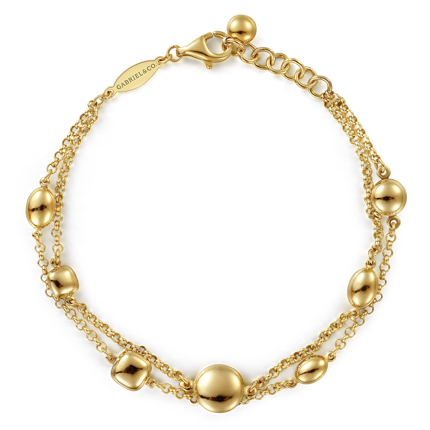 Two Row Chain Bracelet with Bujukan Ball Stations in 14K Yellow Gold