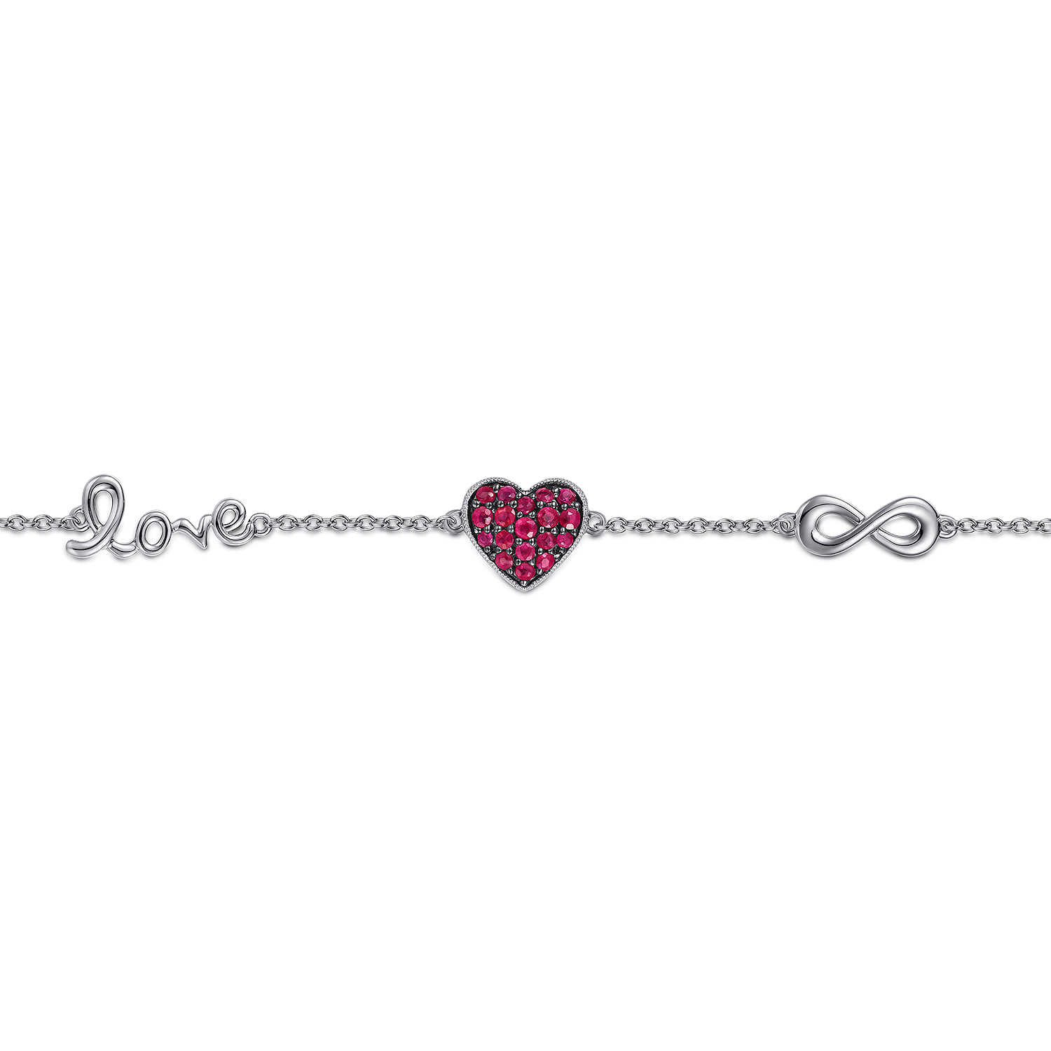 Ruby Heart Love Infinity Bracelet in Sterling Silver, photograph 2