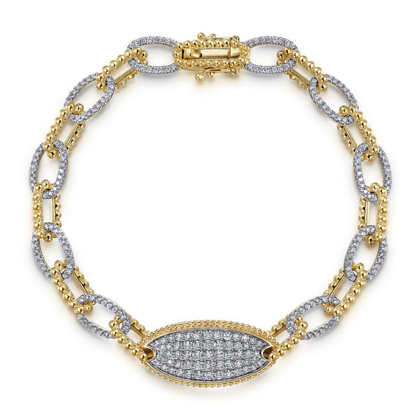 14K Yellow Gold Bujukan and Diamond Link Chain Bracelet