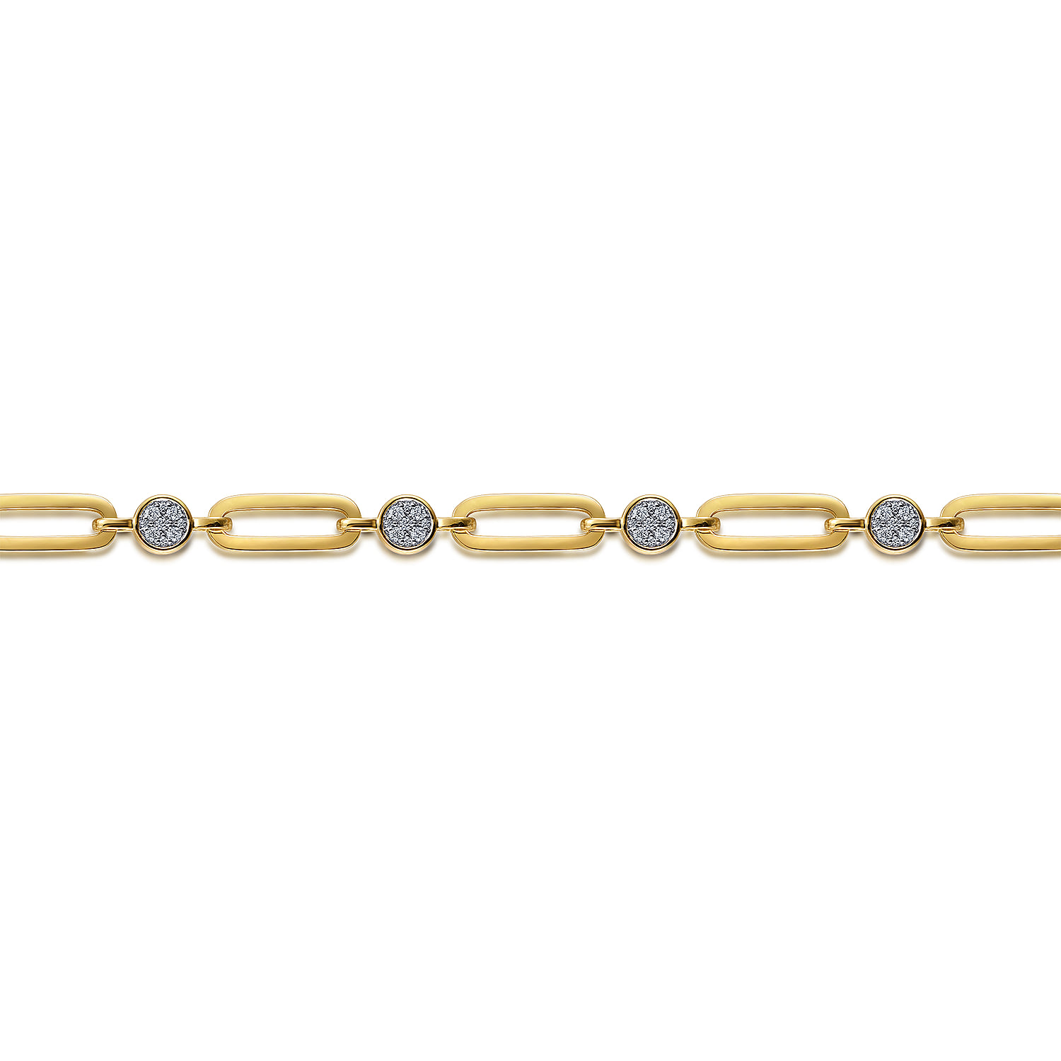 Paperclip Chain Bracelet with Diamond Pave Stations in 14K Yellow Gold, photograph 2