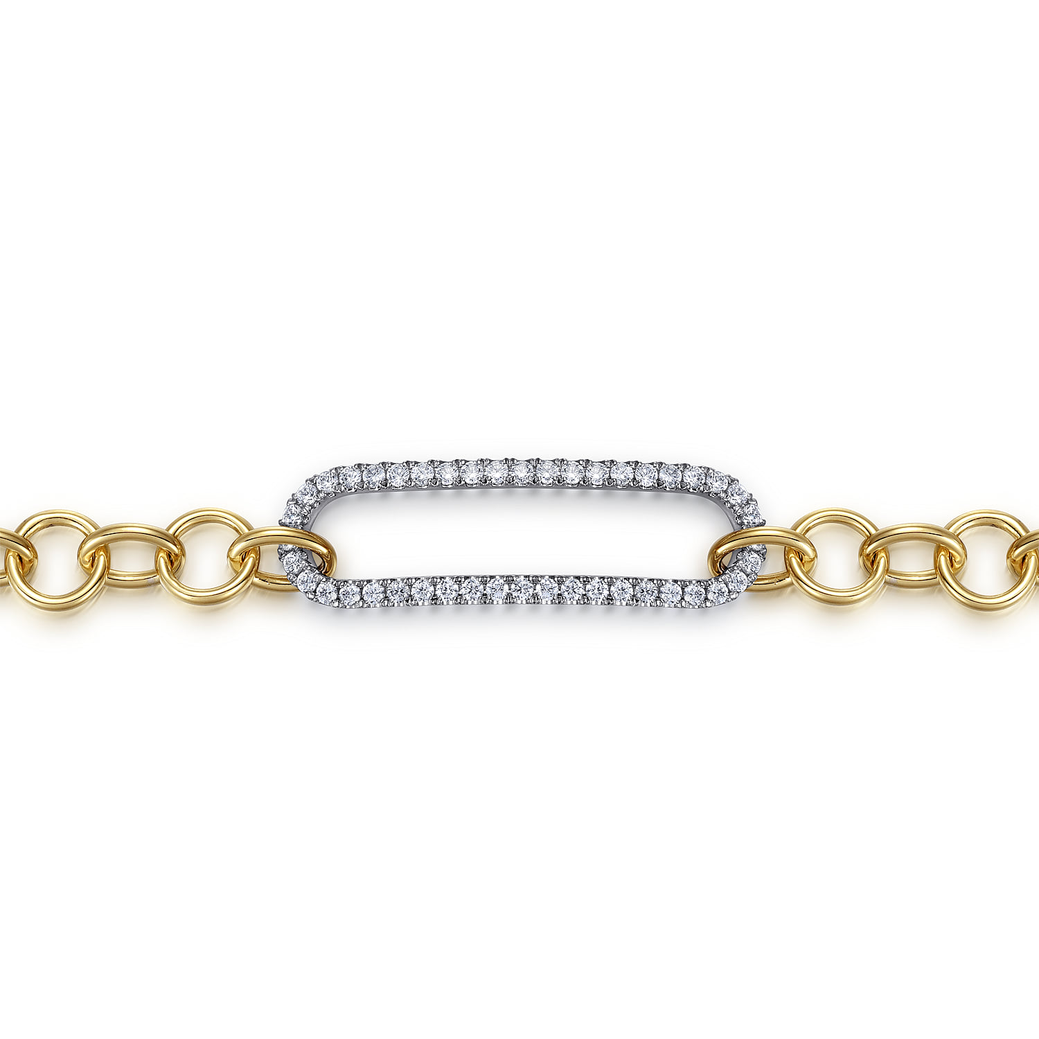 Hollow Tube Link Diamond Bracelet in 14K White/Yellow Gold, photograph 2