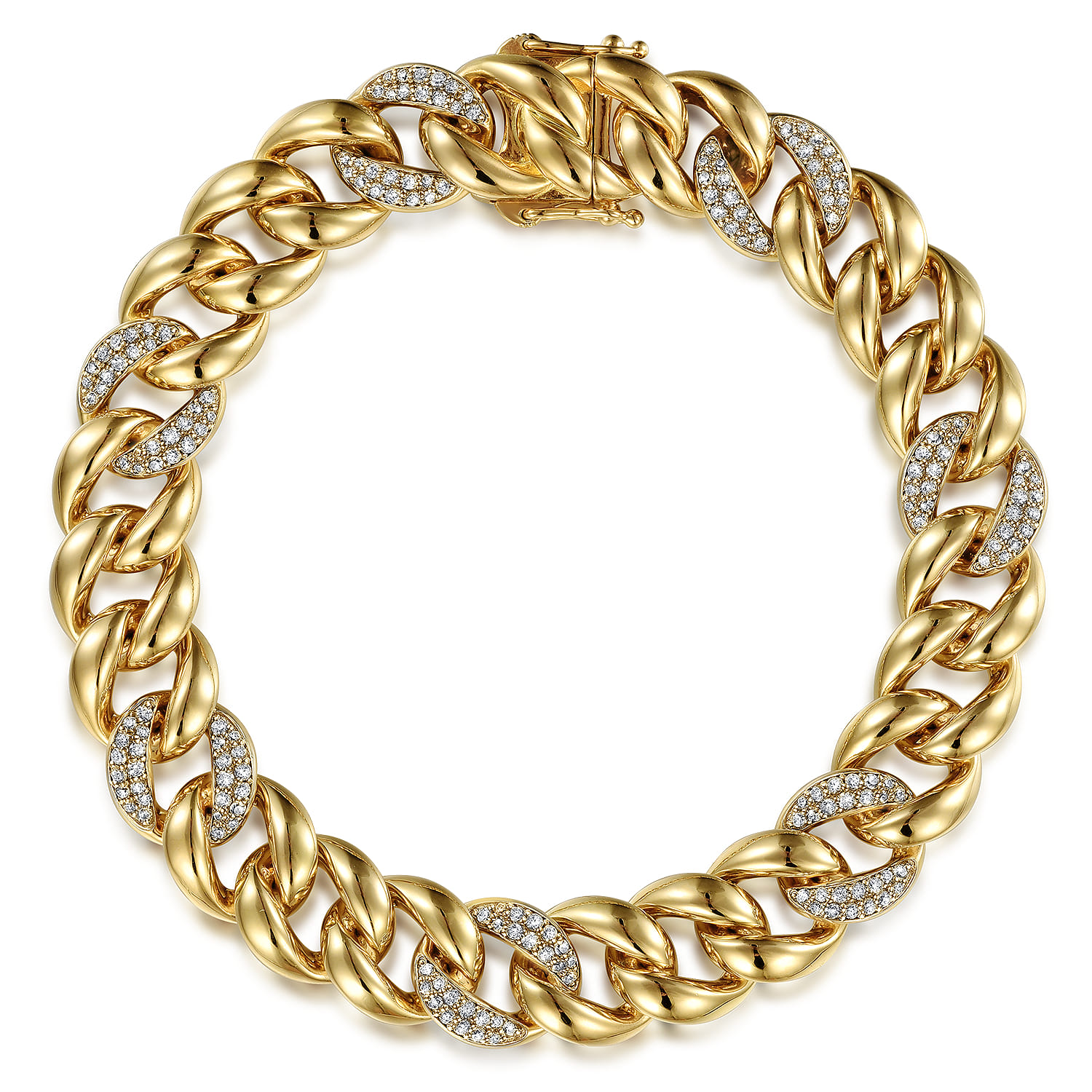 10mm Hollow Cuban Link Tennis Bracelet with Pave Diamond Stations