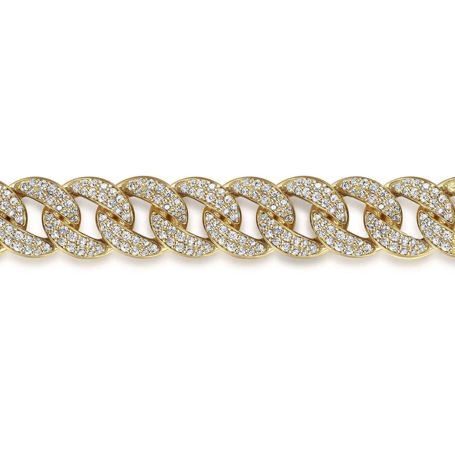 10mm Hollow Cuban Link Pave Diamond Tennis Bracelet in 14K Yellow Gold, photograph 2