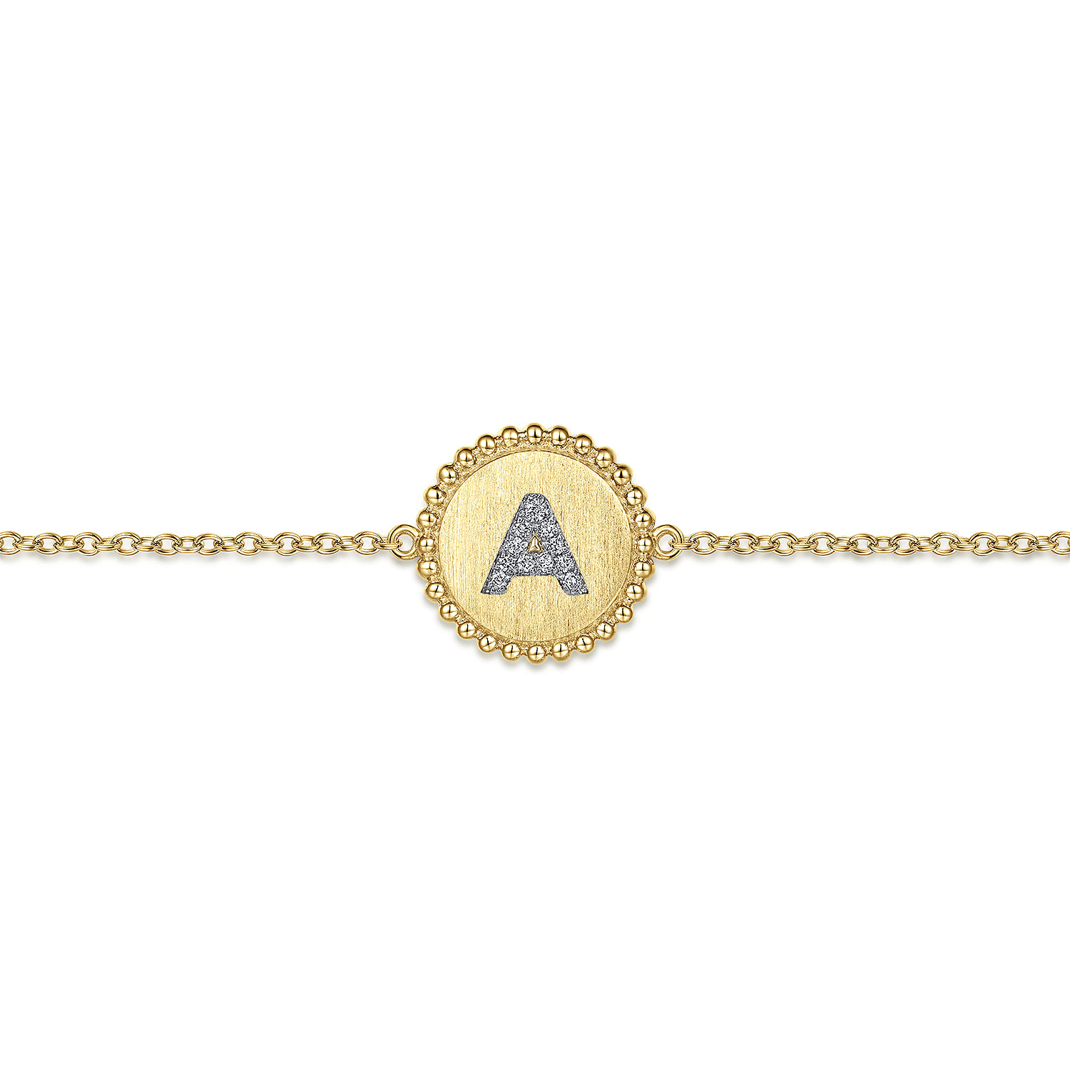 Diamond Bujukan Initial A Tennis Bracelet in Size 7inch W Brush in 14K Yellow Gold, photograph 2