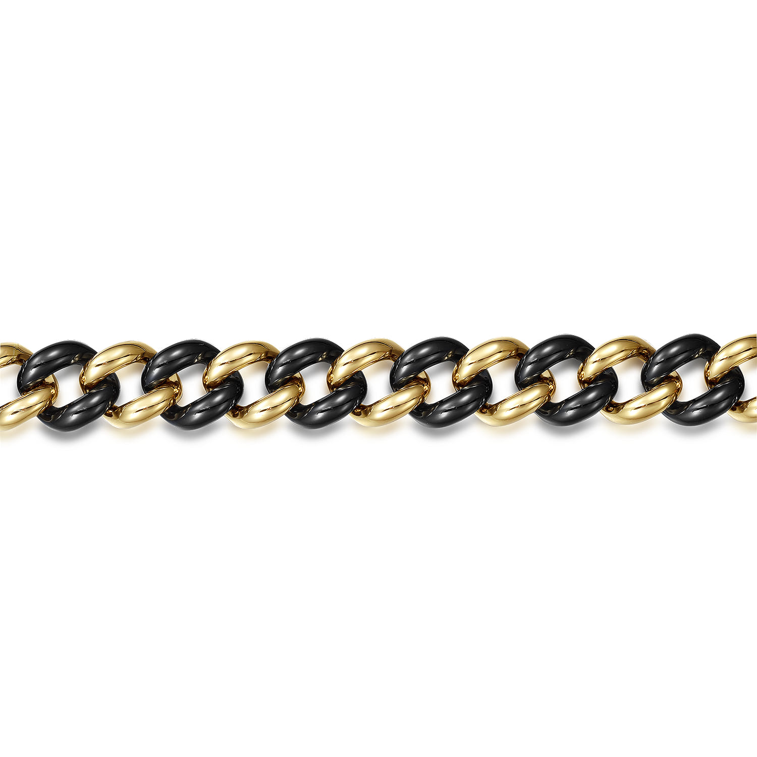 and Black Ceramic 10mm Hollow Cuban Link Tennis Bracelet in 14K Yellow Gold, photograph 2