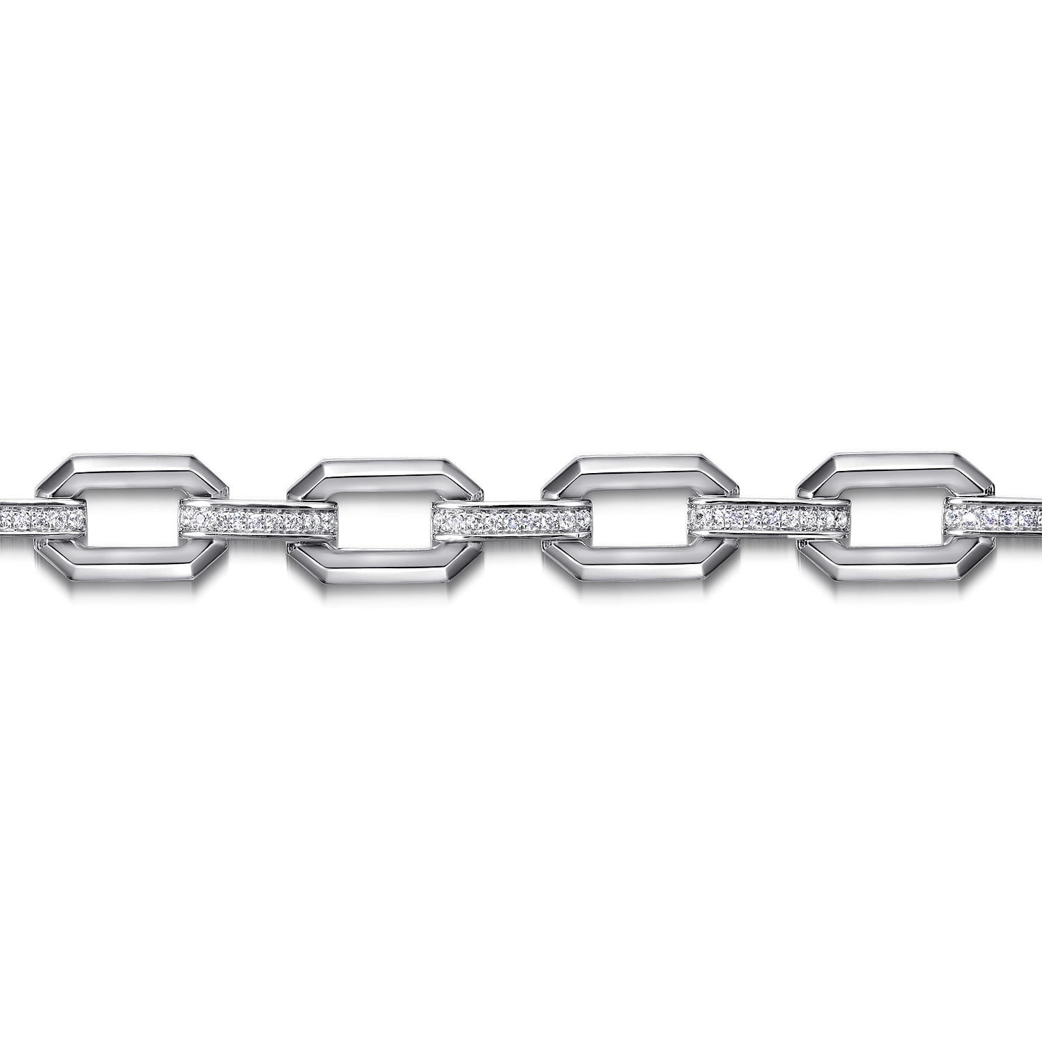 White Sapphire Link Chain Bracelet in Sterling Silver, photograph 2